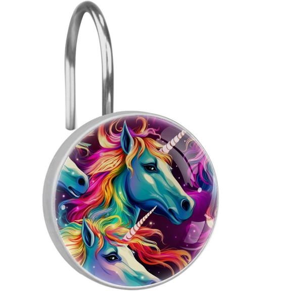 HemaKayy 12 Pcs Decorative Shower Curtain Hooks - Stainless Steel Rings for Bathroom Dcor - Easy Glide & Secure Hold - Perfect Decoration for Bathroom Shower Rods - Fantasy Unicorn