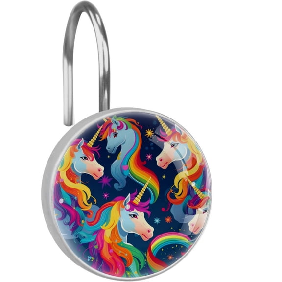 HemaKayy 12 Pcs Decorative Shower Curtain Hooks - Stainless Steel Rings for Bathroom Dcor - Easy Glide & Secure Hold - Perfect Decoration for Bathroom Shower Rods - Fantasy Unicorn