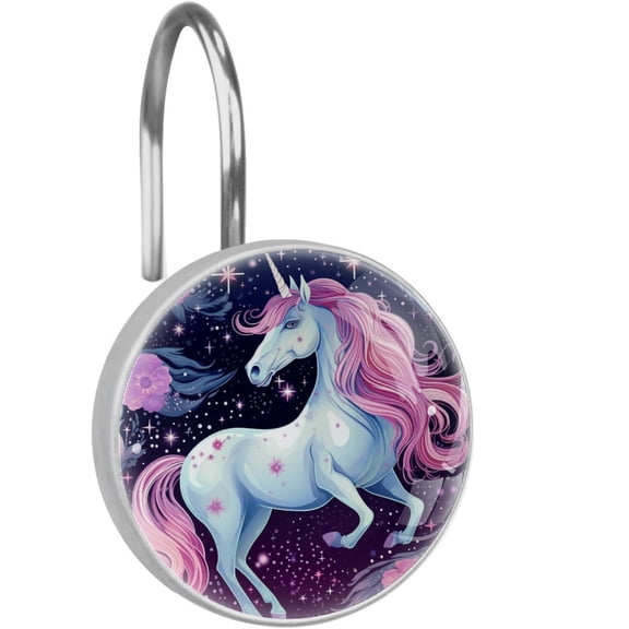 HemaKayy 12 Pcs Decorative Shower Curtain Hooks - Stainless Steel Rings for Bathroom Dcor - Easy Glide & Secure Hold - Perfect Decoration for Bathroom Shower Rods - Fantasy Unicorn