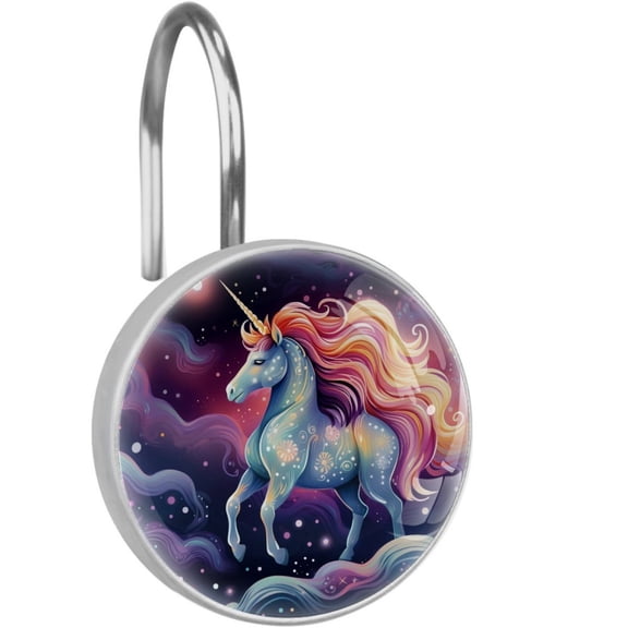 HemaKayy 12 Pcs Decorative Shower Curtain Hooks - Stainless Steel Rings for Bathroom Dcor - Easy Glide & Secure Hold - Perfect Decoration for Bathroom Shower Rods - Fantasy Unicorn