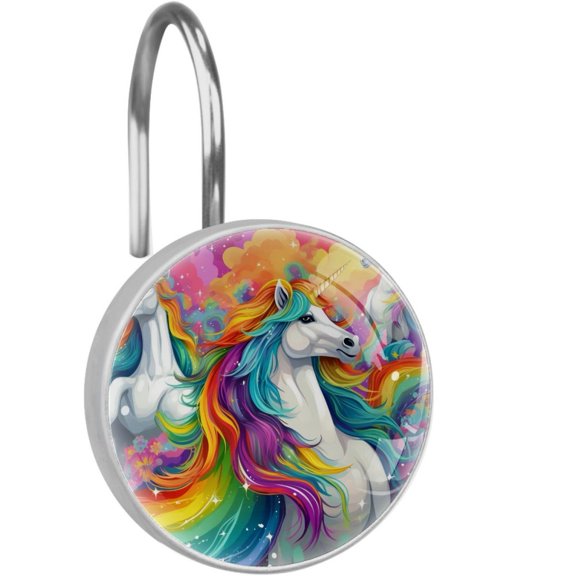 HemaKayy 12 Pcs Decorative Shower Curtain Hooks - Stainless Steel Rings for Bathroom Dcor - Easy Glide & Secure Hold - Perfect Decoration for Bathroom Shower Rods - Fantasy Unicorn
