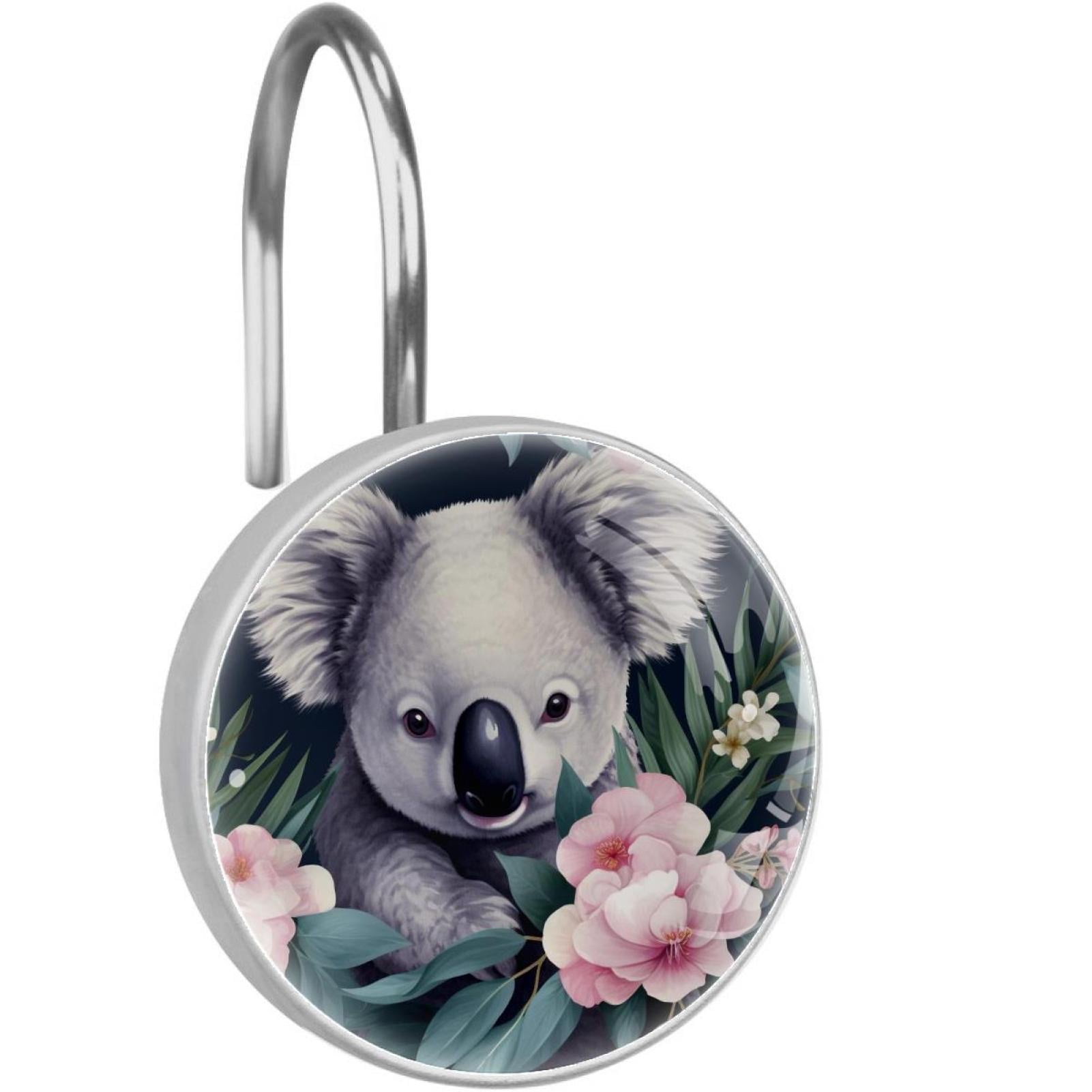 HemaKayy 12 Pcs Decorative Shower Curtain Hooks - Stainless Steel Rings for Bathroom Décor - Easy Glide & Secure Hold - Perfect Decoration for Bathroom Shower Rods - Koala Bear Animal