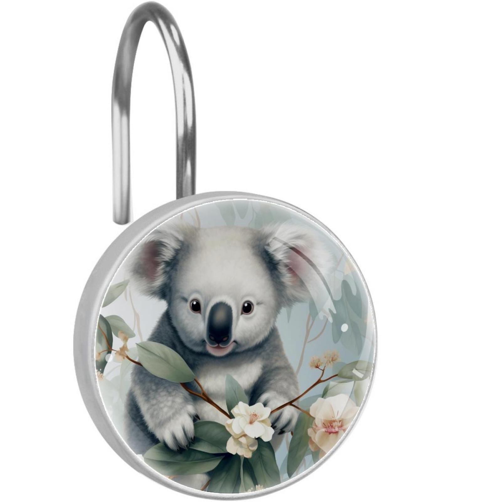 HemaKayy 12 Pcs Decorative Shower Curtain Hooks - Stainless Steel Rings for Bathroom Décor - Easy Glide & Secure Hold - Perfect Decoration for Bathroom Shower Rods - Koala Bear Animal
