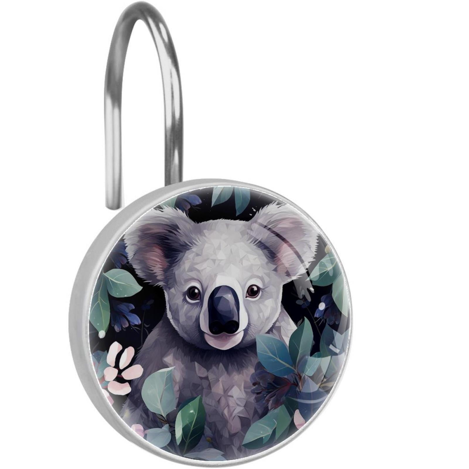 HemaKayy 12 Pcs Decorative Shower Curtain Hooks - Stainless Steel Rings for Bathroom Décor - Easy Glide & Secure Hold - Perfect Decoration for Bathroom Shower Rods - Koala Bear Animal