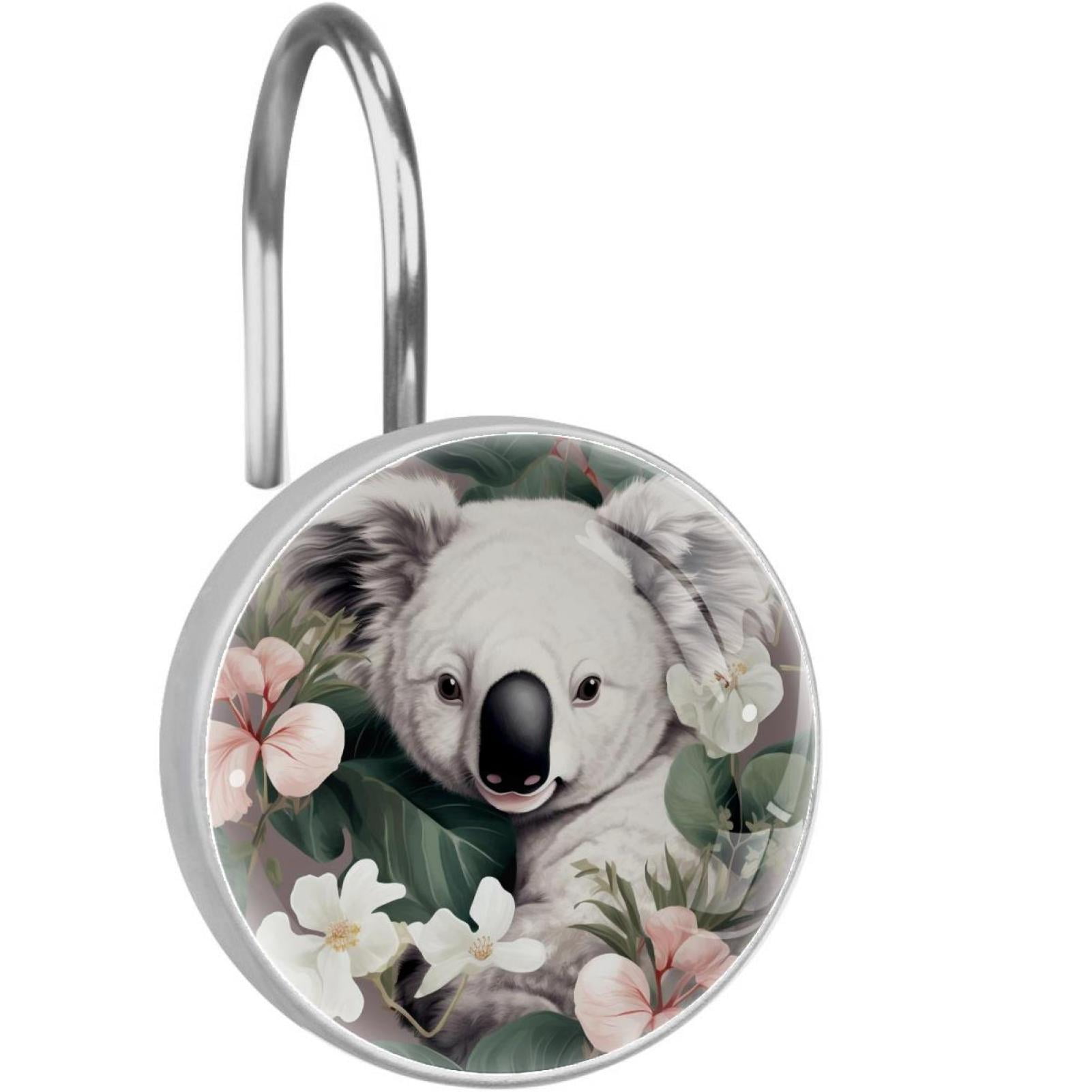 HemaKayy 12 Pcs Decorative Shower Curtain Hooks - Stainless Steel Rings for Bathroom Décor - Easy Glide & Secure Hold - Perfect Decoration for Bathroom Shower Rods - Koala Bear Animal
