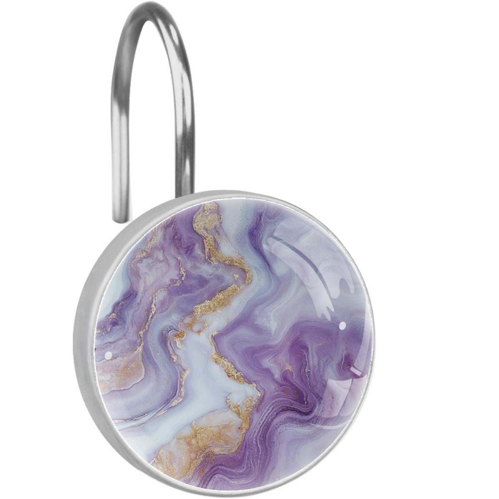 HemaKayy 12 Pcs Decorative Shower Curtain Hooks - Stainless Steel Rings for Bathroom Décor - Easy Glide & Secure Hold - Perfect Decoration for Bathroom Shower Rods - Marble Abstract Texture