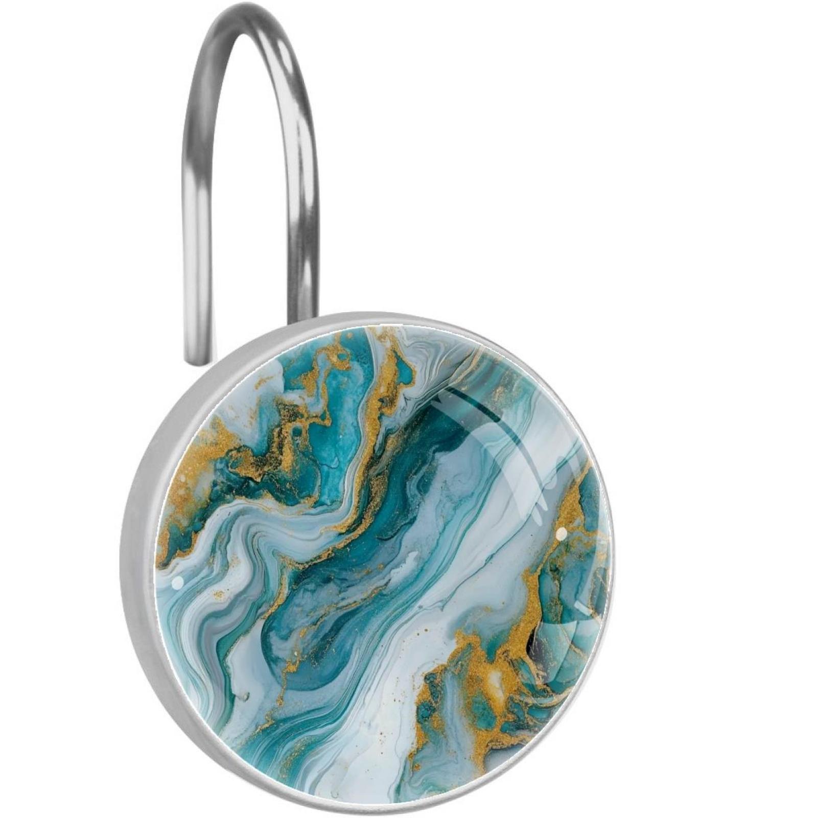 HemaKayy 12 Pcs Decorative Shower Curtain Hooks - Stainless Steel Rings for Bathroom Décor - Easy Glide & Secure Hold - Perfect Decoration for Bathroom Shower Rods - Marble Abstract Texture