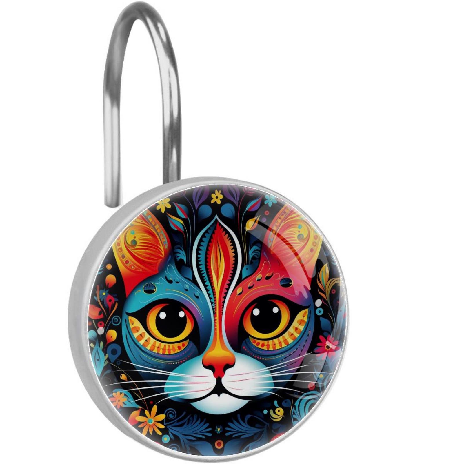 HemaKayy 12 Pcs Decorative Shower Curtain Hooks - Stainless Steel Rings for Bathroom Décor - Easy Glide & Secure Hold - Perfect Decoration for Bathroom Shower Rods - Pet Cats