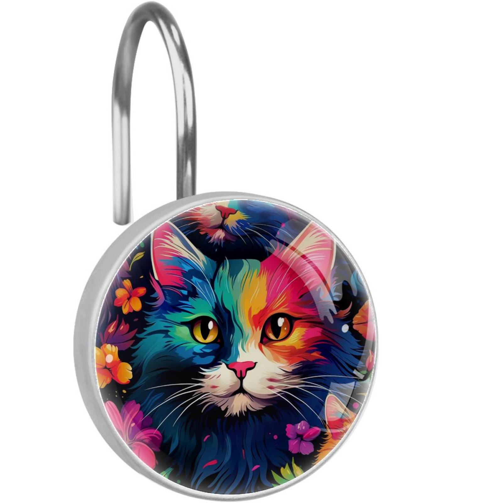 HemaKayy 12 Pcs Decorative Shower Curtain Hooks - Stainless Steel Rings for Bathroom Décor - Easy Glide & Secure Hold - Perfect Decoration for Bathroom Shower Rods - Pet Cats