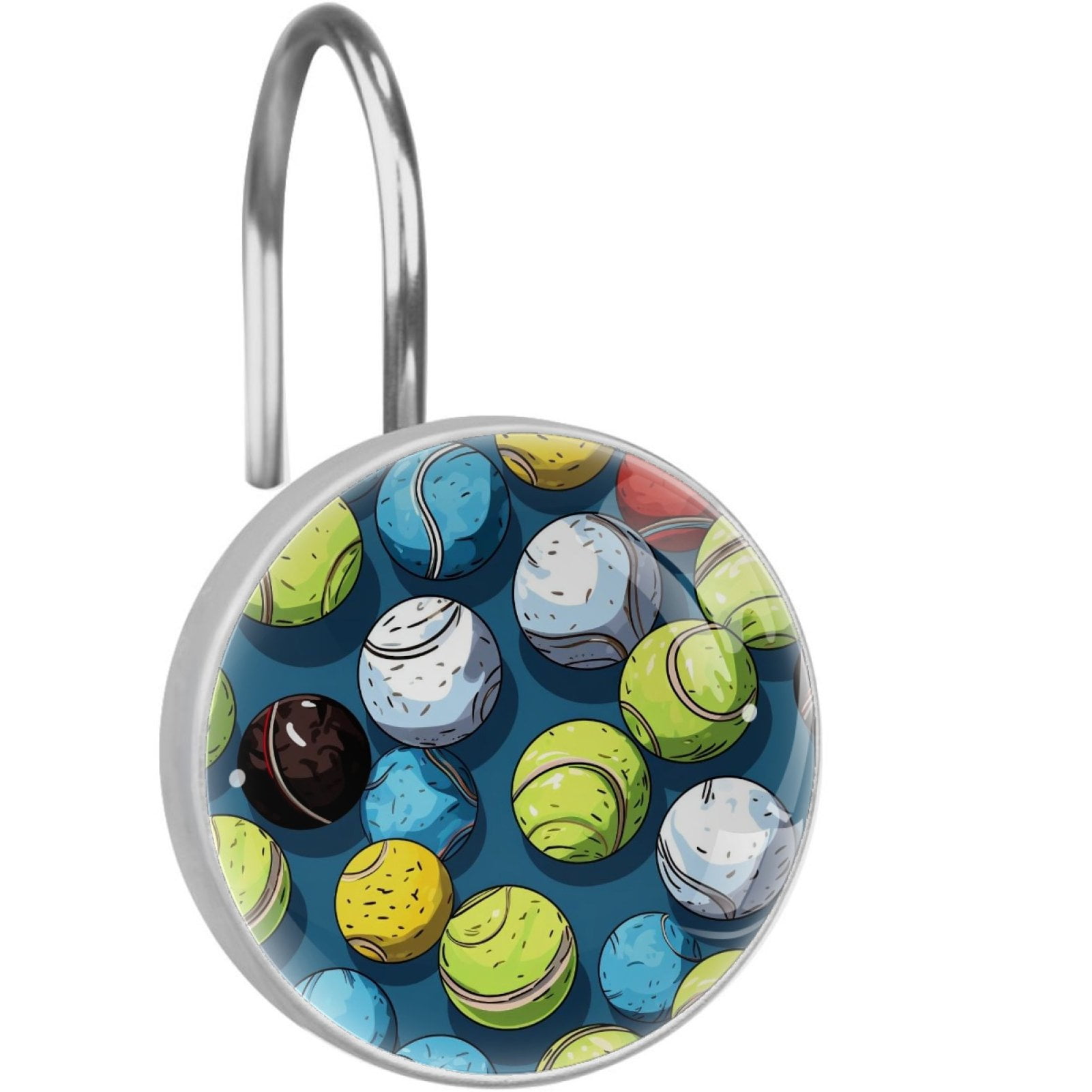 HemaKayy 12 Pcs Decorative Shower Curtain Hooks - Stainless Steel Rings for Bathroom Décor - Easy Glide & Secure Hold - Perfect Decoration for Bathroom Shower Rods - Tennis Balls