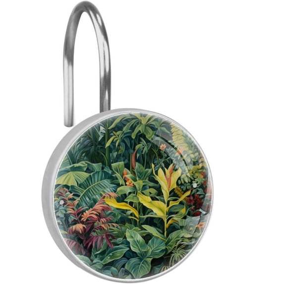 HemaKayy 12 Pcs Decorative Shower Curtain Hooks - Stainless Steel Rings for Bathroom Décor - Easy Glide & Secure Hold - Perfect Decoration for Bathroom Shower Rods - Tropical Plants