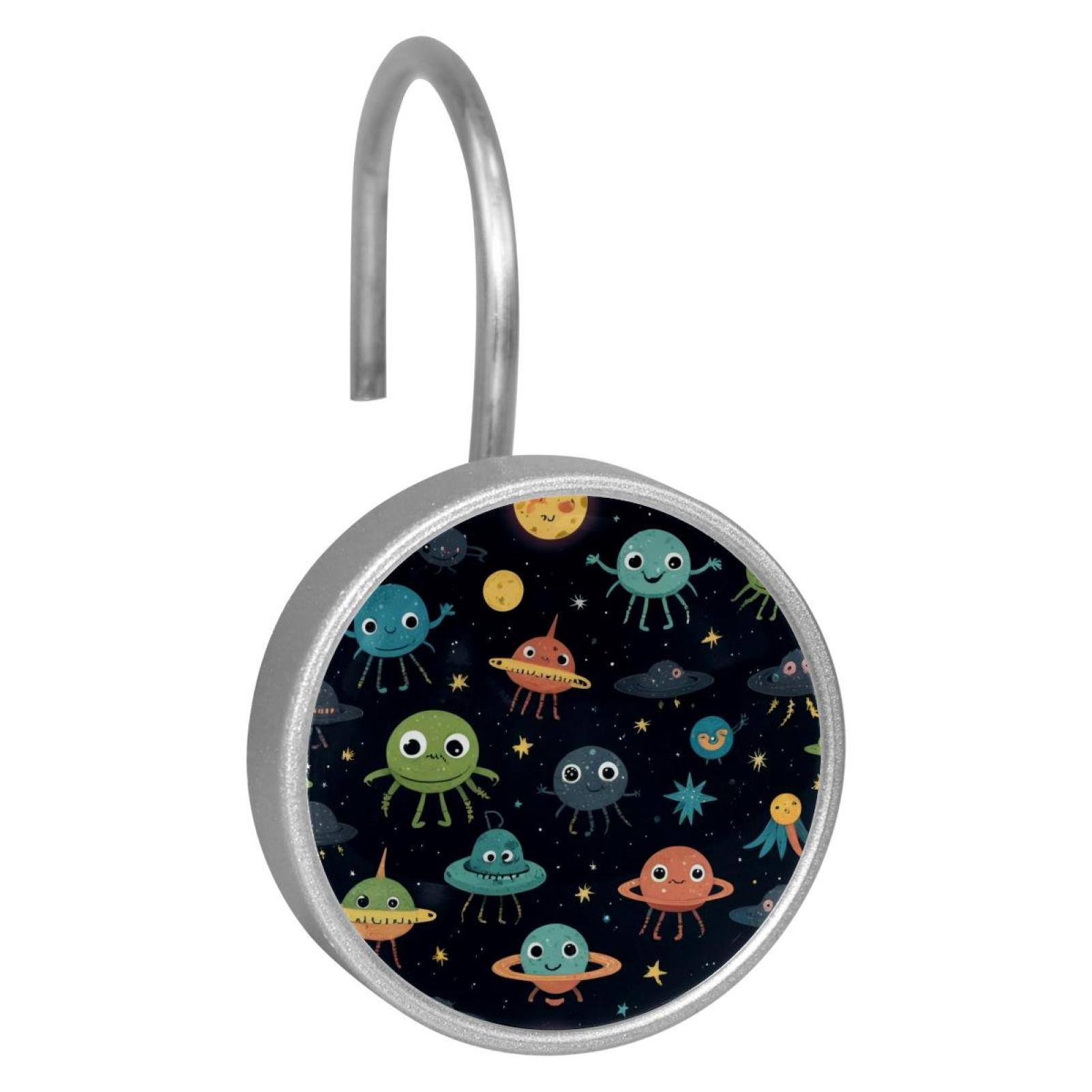 HemaKayy 12 Pcs Shower Curtain Hooks Bathroom Decorative Accessories Alien Planet
