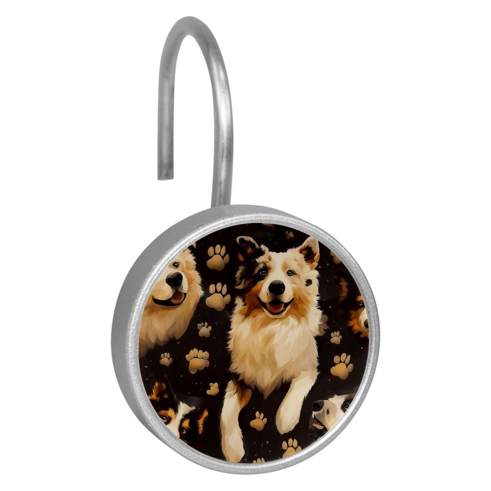 HemaKayy 12 Pcs Shower Curtain Hooks Bathroom Decorative Accessories Australian Shepherd Dog