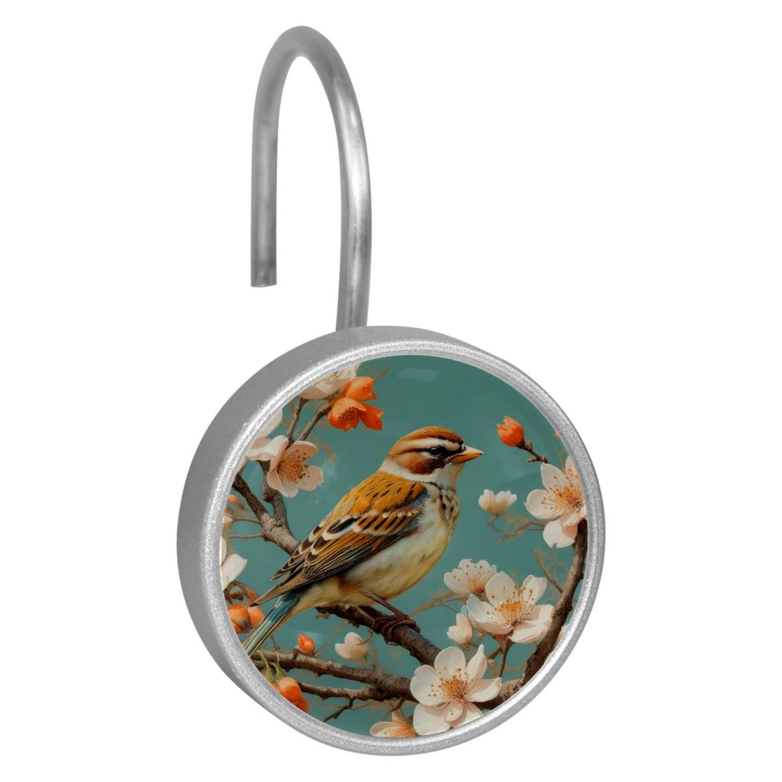 HemaKayy 12 Pcs Shower Curtain Hooks Bathroom Decorative Accessories Bird Branches Resting