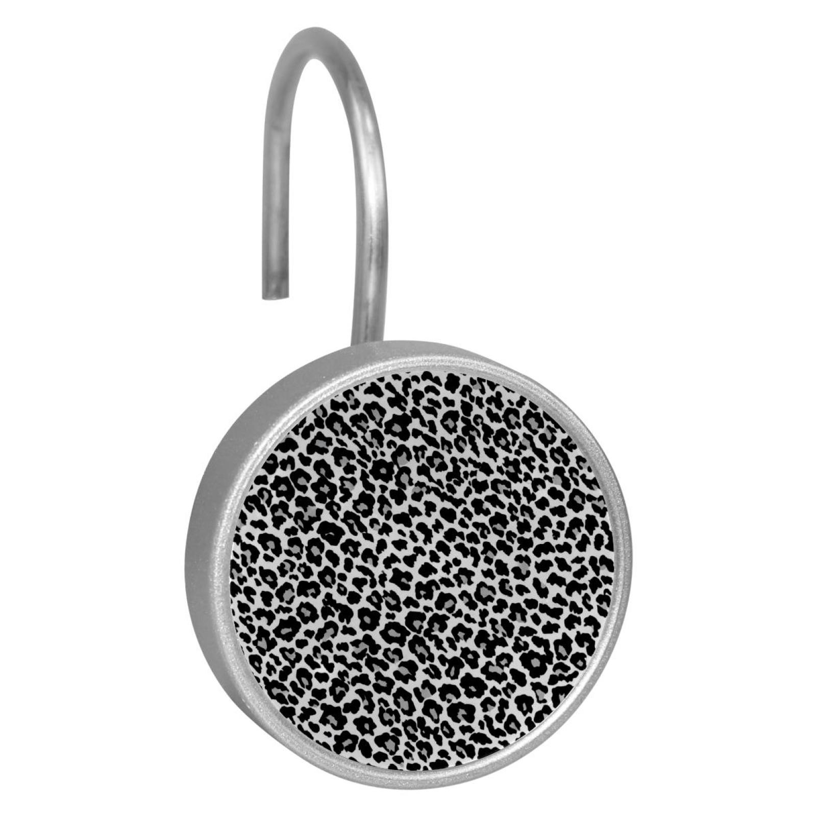 HemaKayy 12 Pcs Shower Curtain Hooks Bathroom Decorative Accessories Black Leopard Print Elegant
