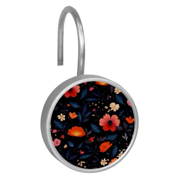 HemaKayy 12 Pcs Shower Curtain Hooks Bathroom Decorative Accessories Brilliant Red Flowers Blue Leaves