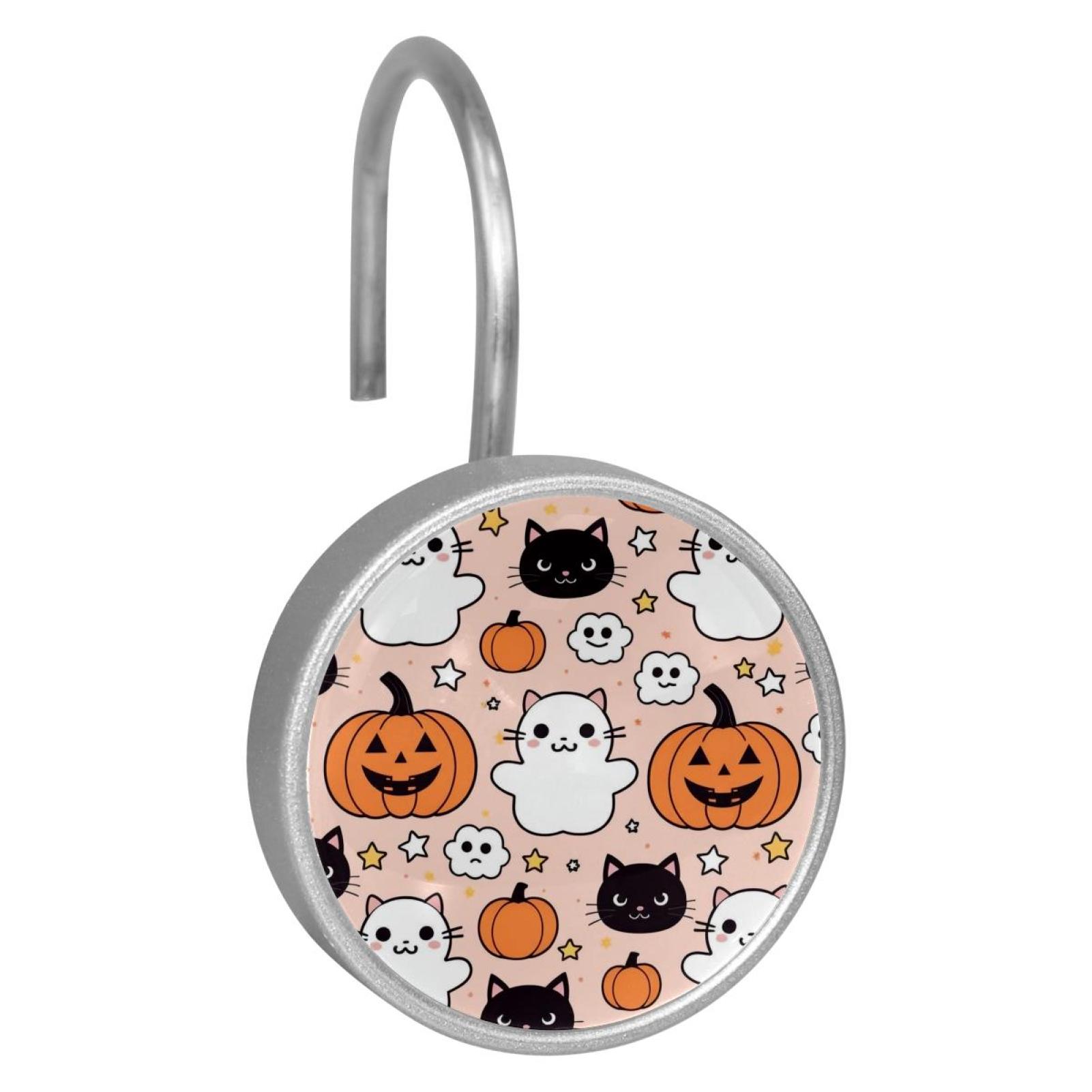 HemaKayy 12 Pcs Shower Curtain Hooks Bathroom Decorative Accessories Cartoon Pumpkin Cat