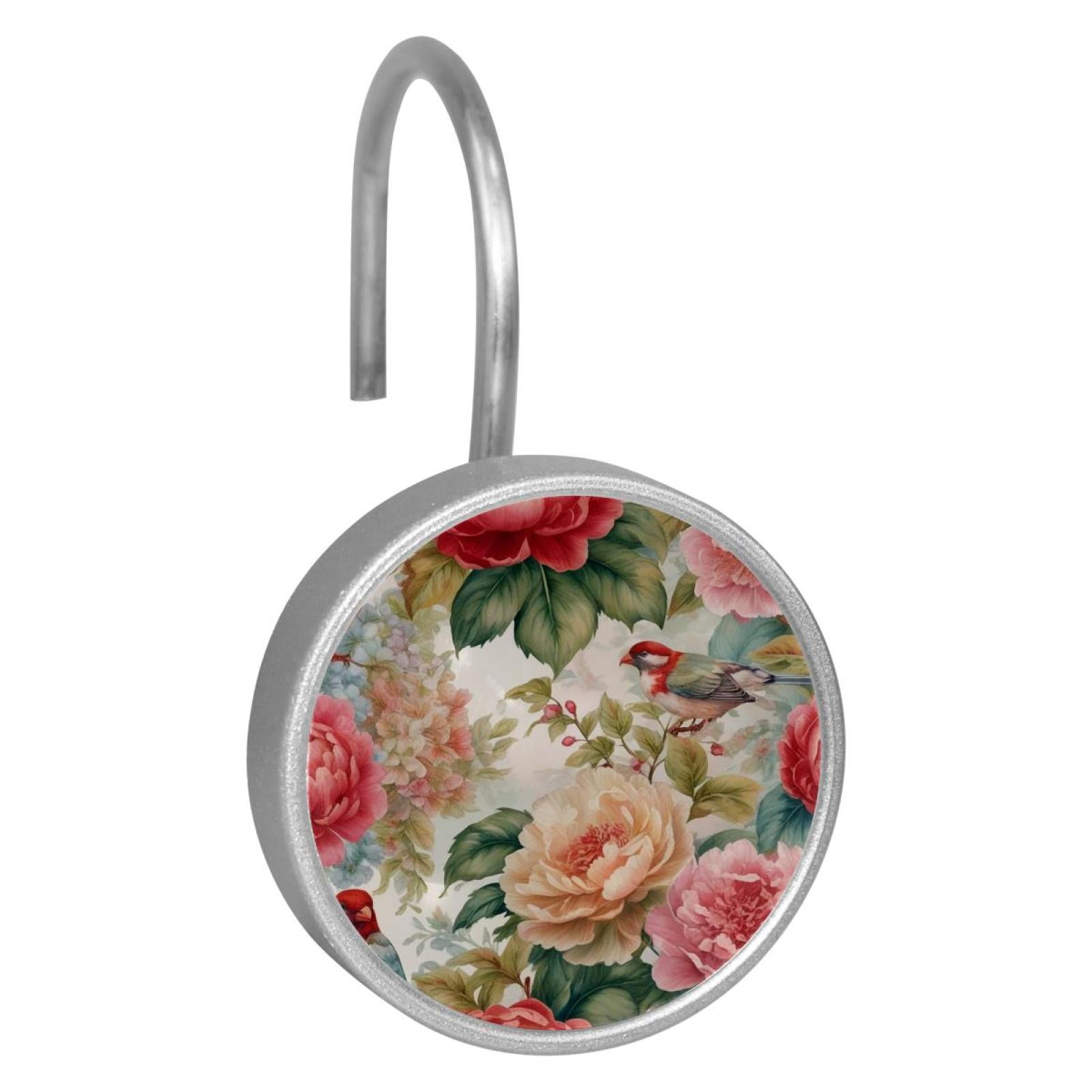 HemaKayy 12 Pcs Shower Curtain Hooks Bathroom Decorative Accessories Colorful Flower and Bird Forest