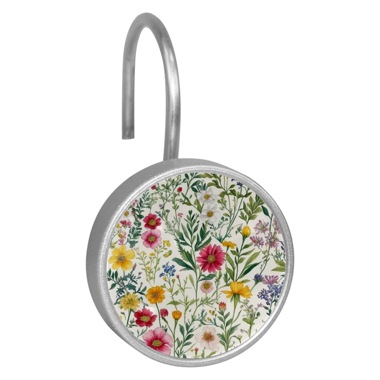 HemaKayy 12 Pcs Shower Curtain Hooks Bathroom Decorative Accessories Colorful small flowers