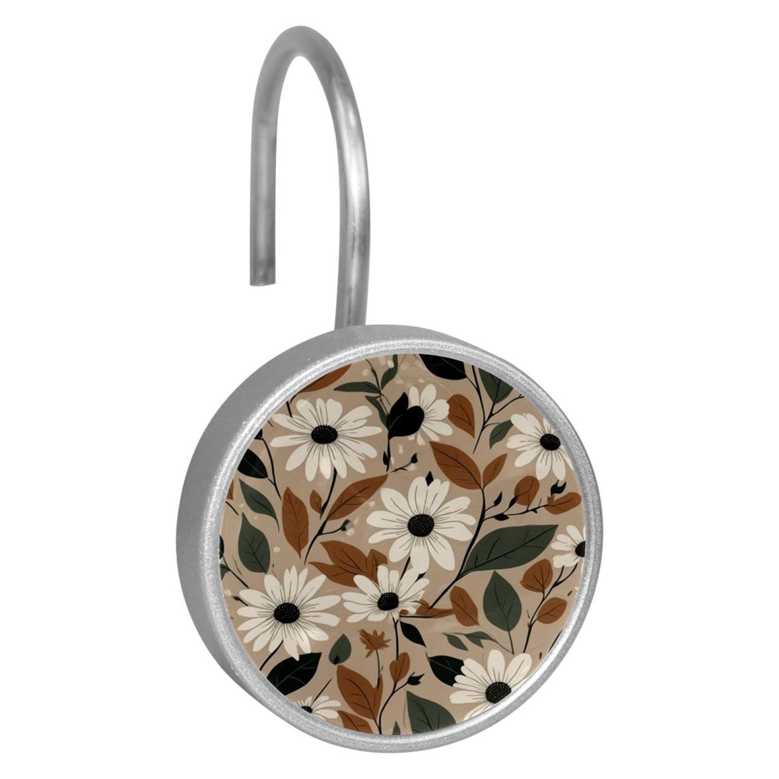 HemaKayy 12 Pcs Shower Curtain Hooks Bathroom Decorative Accessories Contrast Colored Flower Clusters