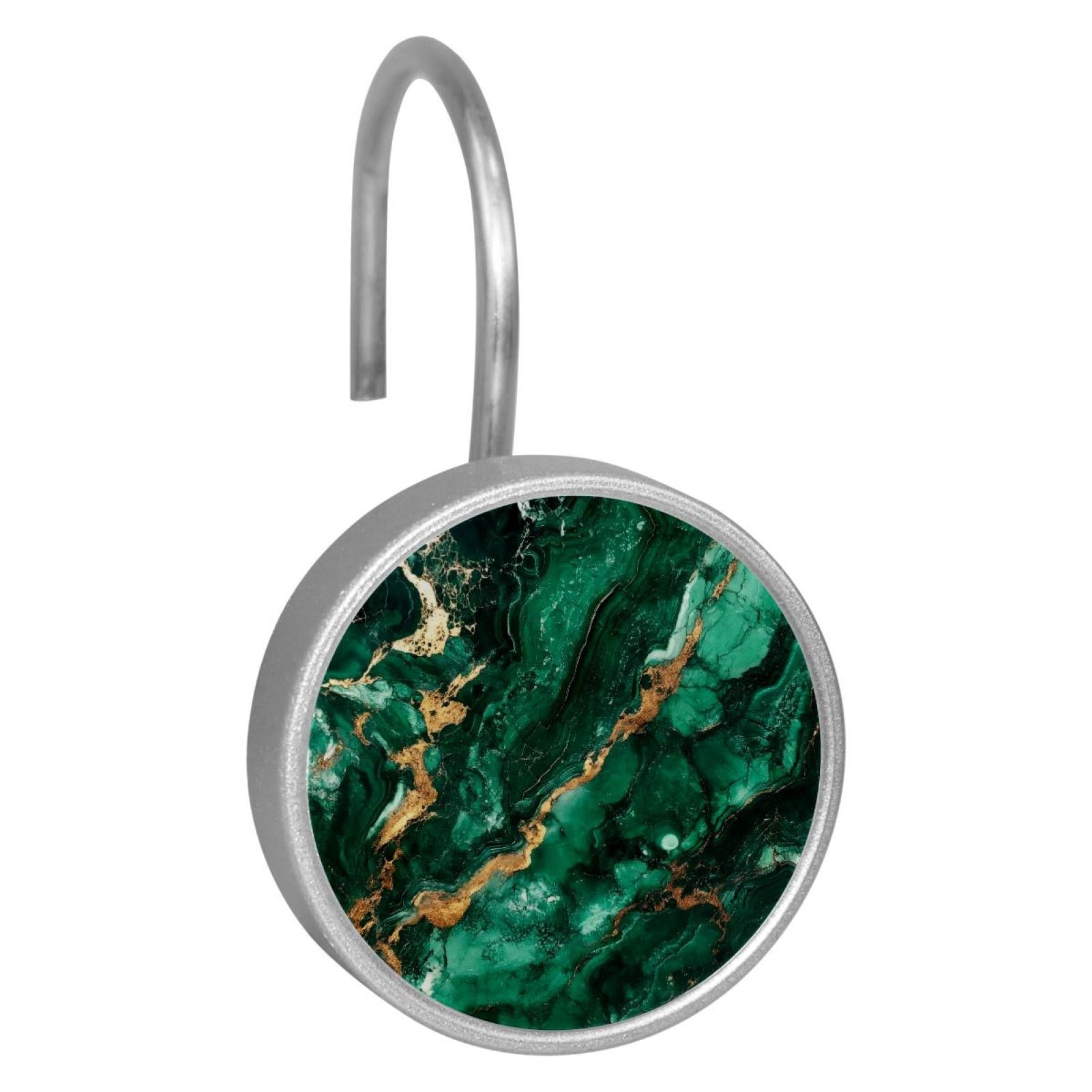 HemaKayy 12 Pcs Shower Curtain Hooks Bathroom Decorative Accessories Deep Emerald Marble