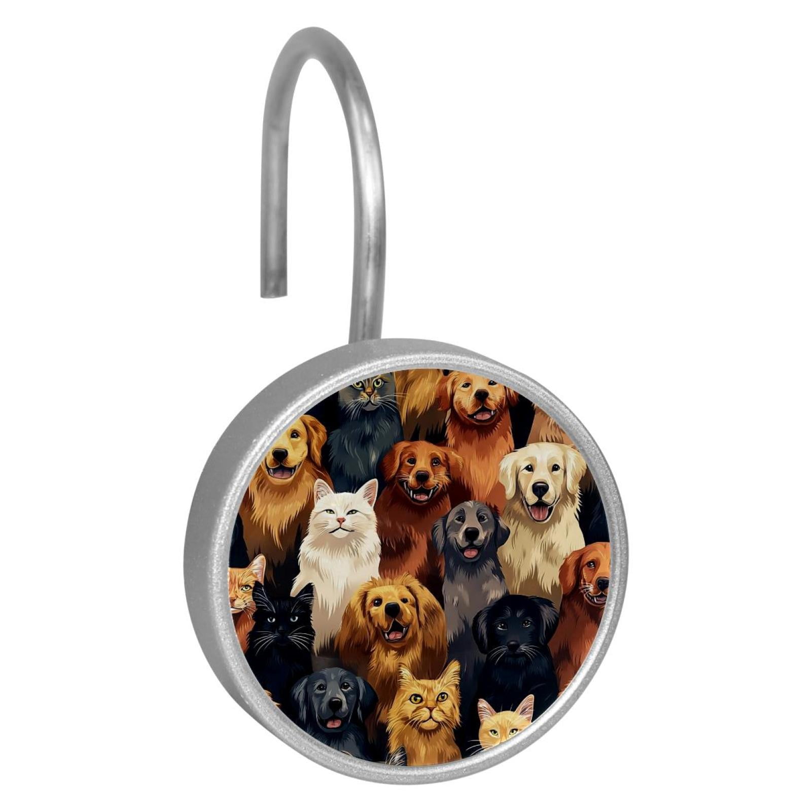 HemaKayy 12 Pcs Shower Curtain Hooks Bathroom Decorative Accessories Dogs Portraits