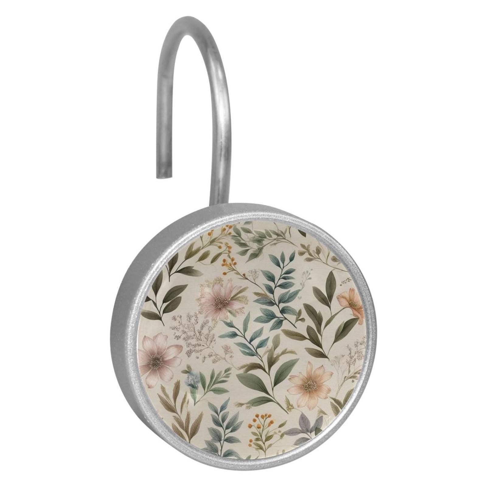 HemaKayy 12 Pcs Shower Curtain Hooks Bathroom Decorative Accessories Faded Floral Specimens