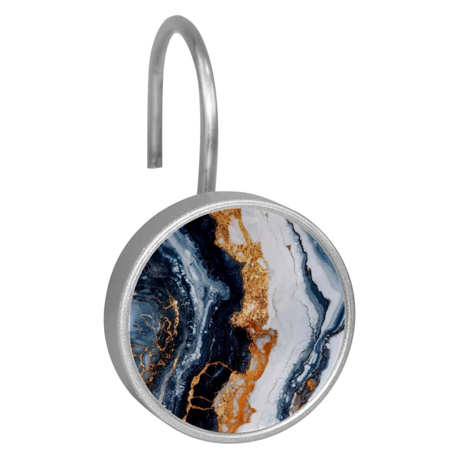 HemaKayy 12 Pcs Shower Curtain Hooks Bathroom Decorative Accessories Flow Marble