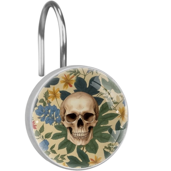HemaKayy 12 Pcs Shower Curtain Hooks Bathroom Decorative Accessories Flower Specimen Skull