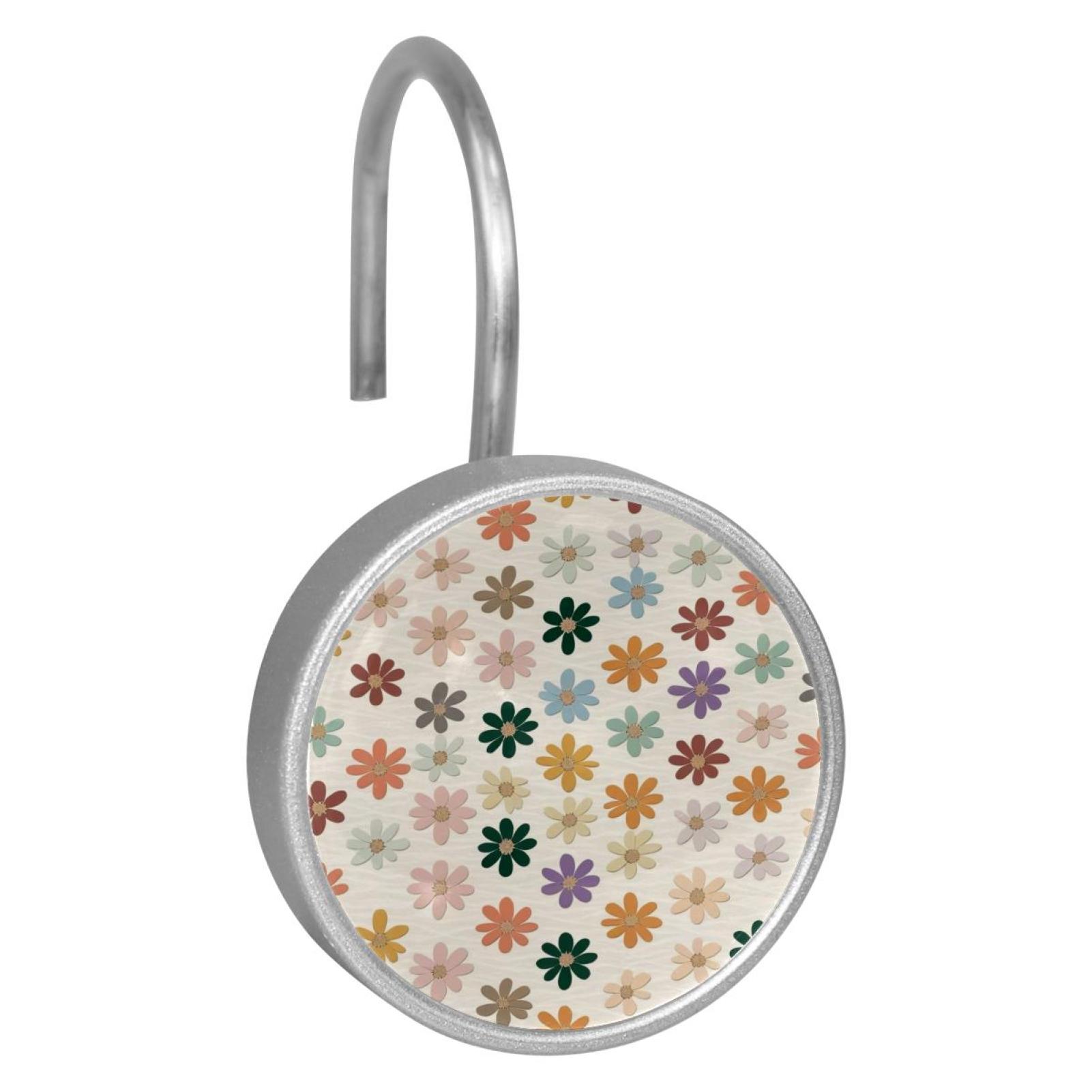 HemaKayy 12 Pcs Shower Curtain Hooks Bathroom Decorative Accessories Fresh Color Daisy