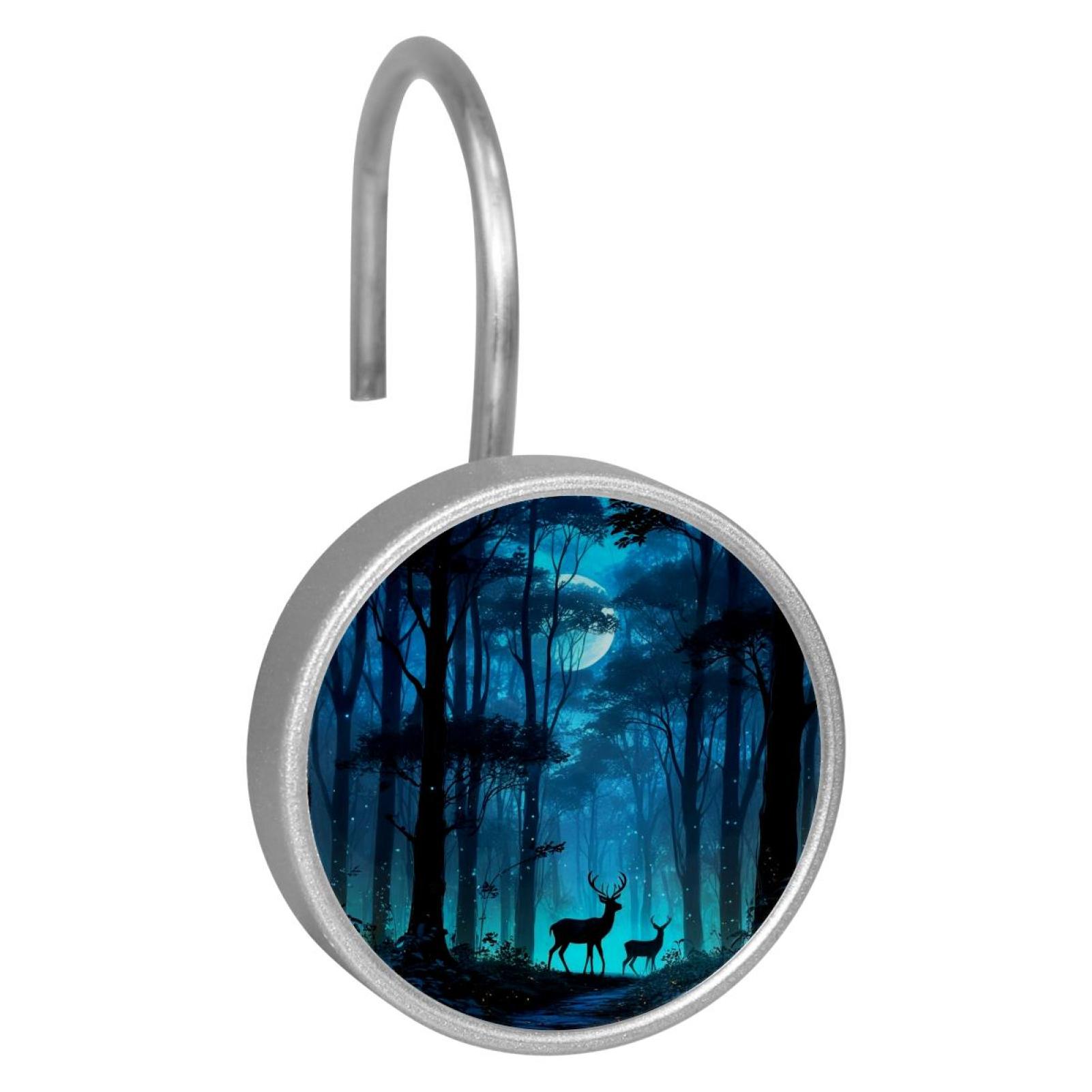 HemaKayy 12 Pcs Shower Curtain Hooks Bathroom Decorative Accessories Full Moon Night