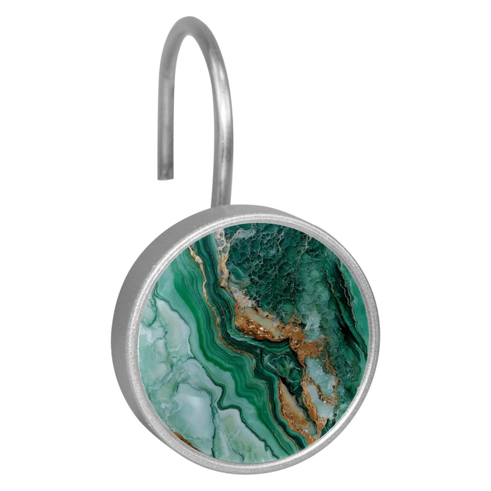 HemaKayy 12 Pcs Shower Curtain Hooks Bathroom Decorative Accessories Gold Foiled Emerald Marble