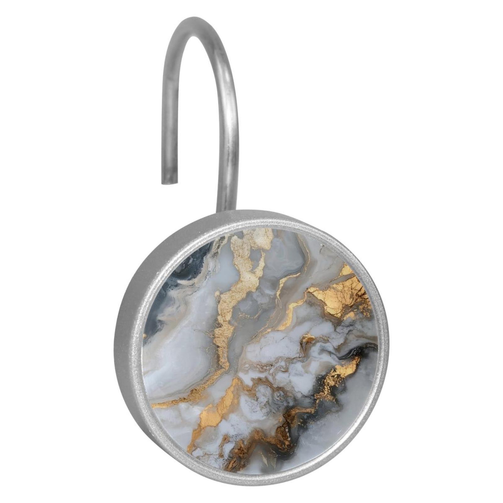 HemaKayy 12 Pcs Shower Curtain Hooks Bathroom Decorative Accessories Gold Foiled Marble Texture