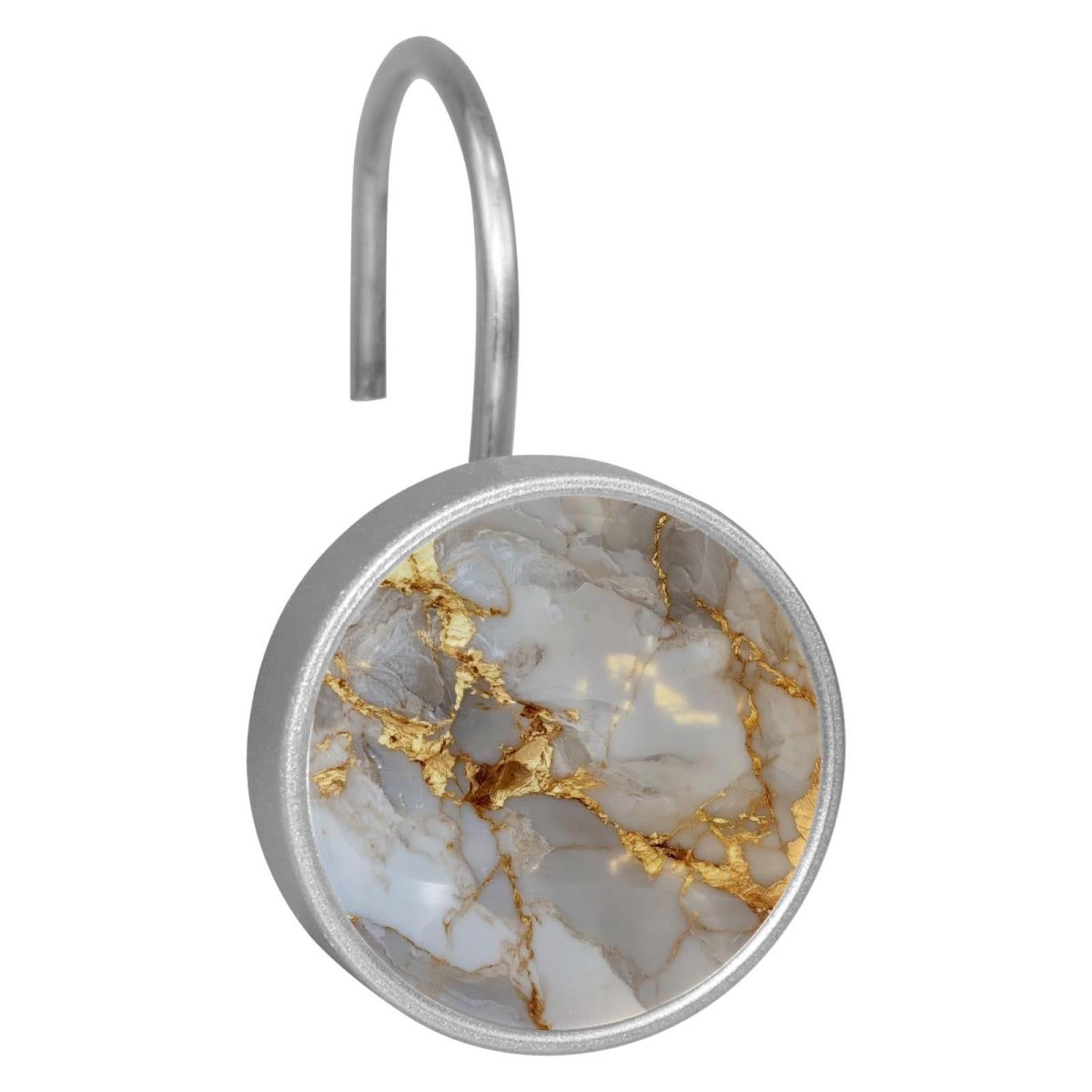 HemaKayy 12 Pcs Shower Curtain Hooks Bathroom Decorative Accessories Gold Texture Marble