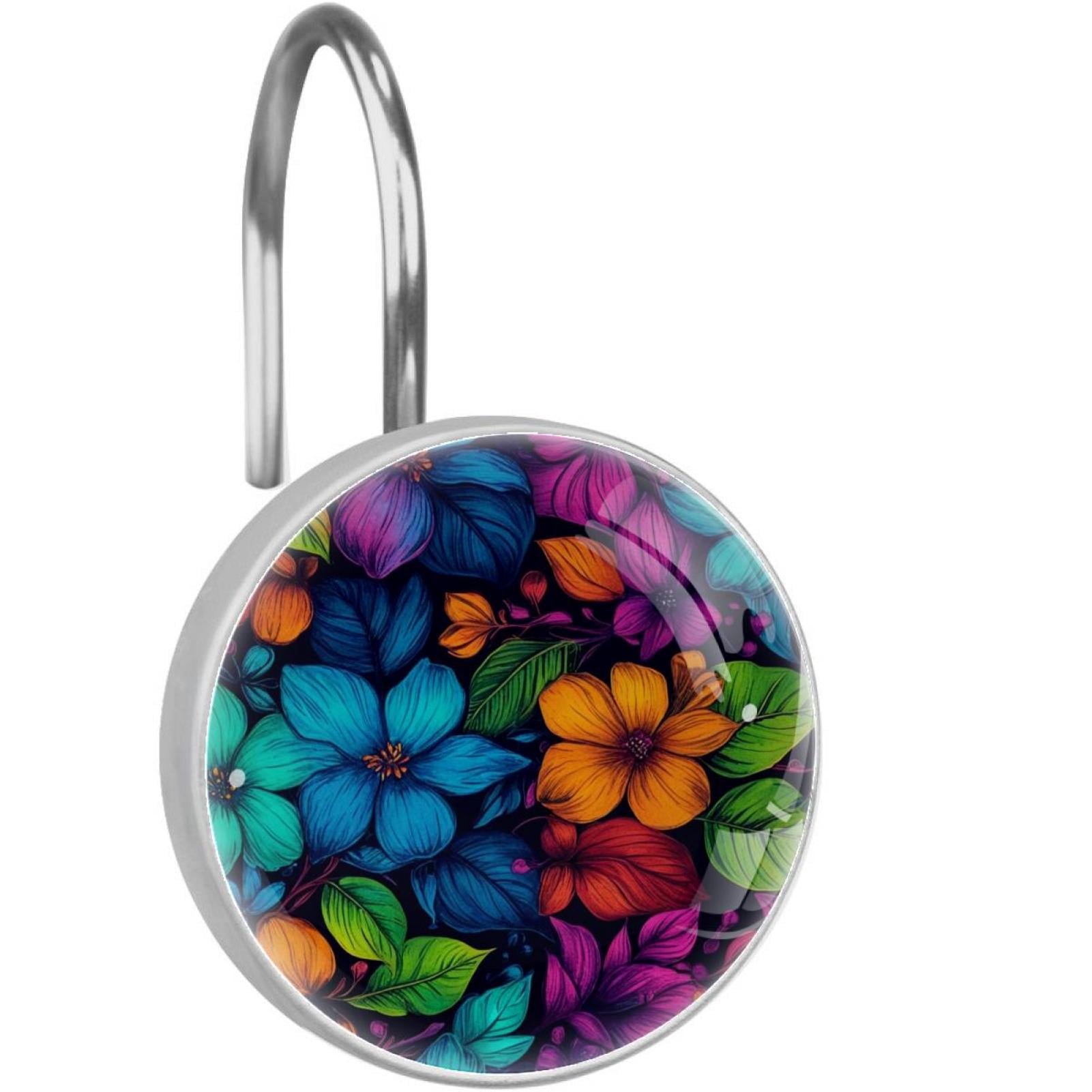 HemaKayy 12 Pcs Shower Curtain Hooks Bathroom Decorative Accessories Gradient Colored Flowers