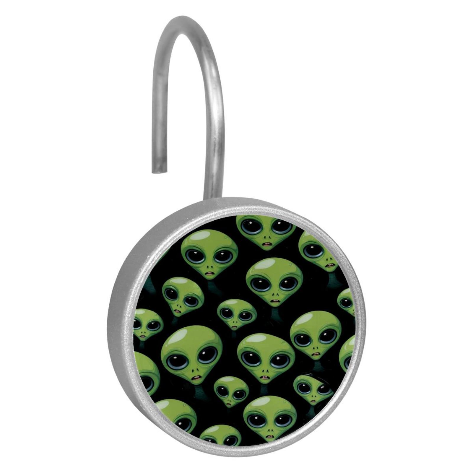 HemaKayy 12 Pcs Shower Curtain Hooks Bathroom Decorative Accessories Green Alien Balloon