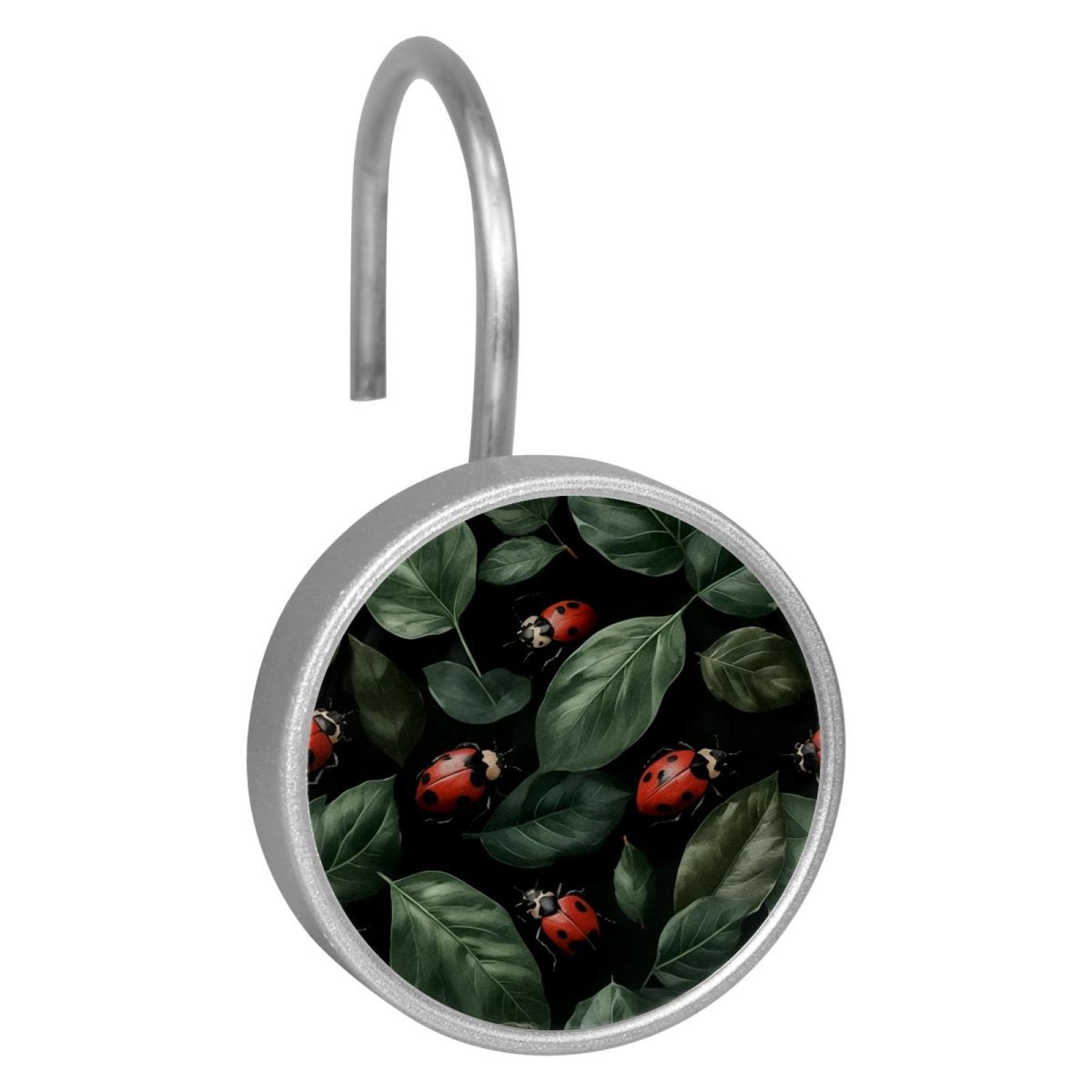 HemaKayy 12 Pcs Shower Curtain Hooks Bathroom Decorative Accessories Green Leaf Seven Star Ladybug
