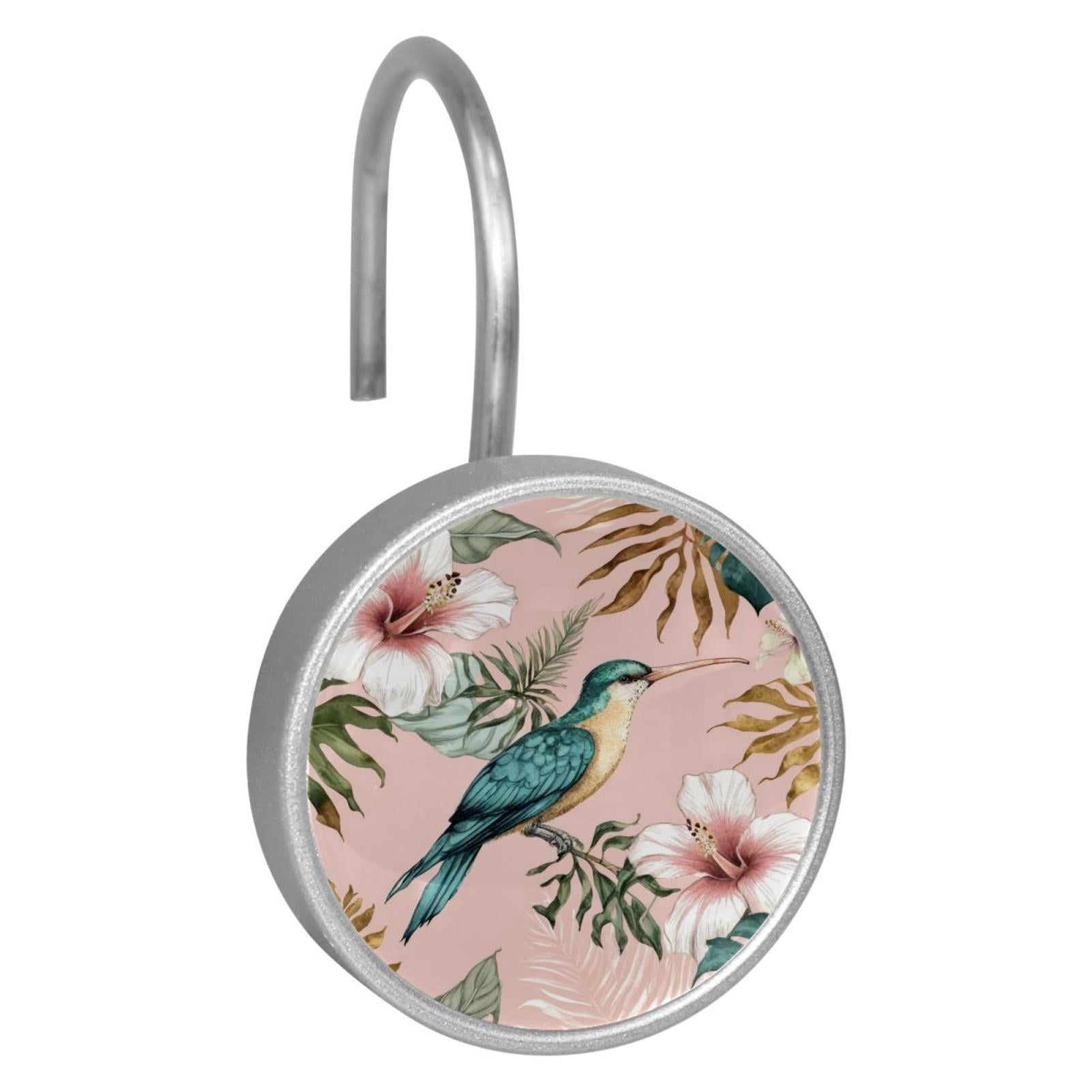 HemaKayy 12 Pcs Shower Curtain Hooks Bathroom Decorative Accessories Hummingbird Leaves