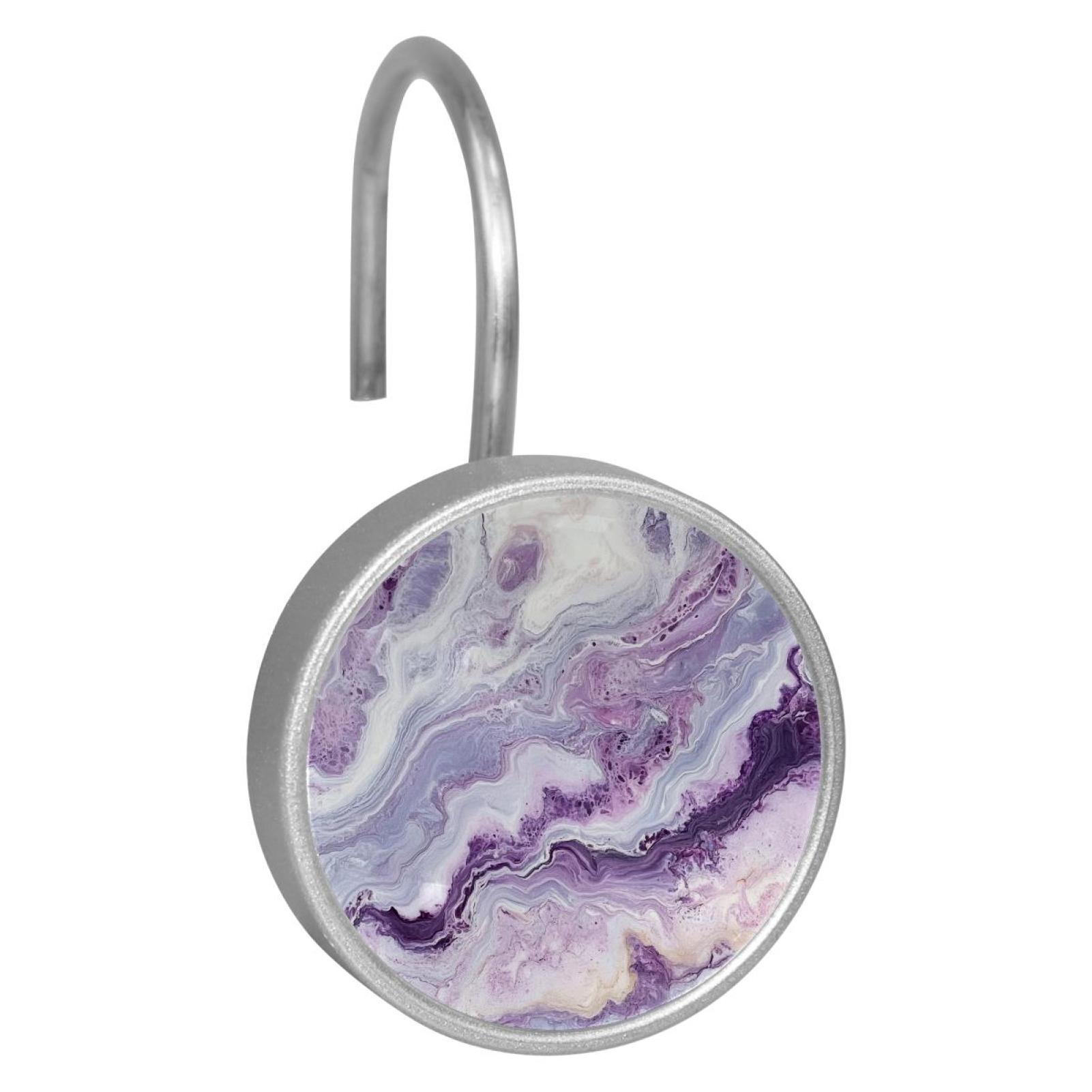 HemaKayy 12 Pcs Shower Curtain Hooks Bathroom Decorative Accessories Lilac Marble