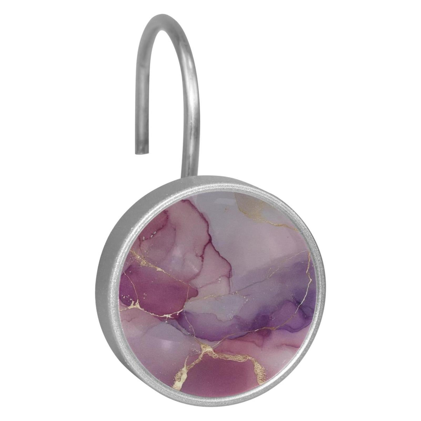 HemaKayy 12 Pcs Shower Curtain Hooks Bathroom Decorative Accessories Marble Pattern Pink Purple