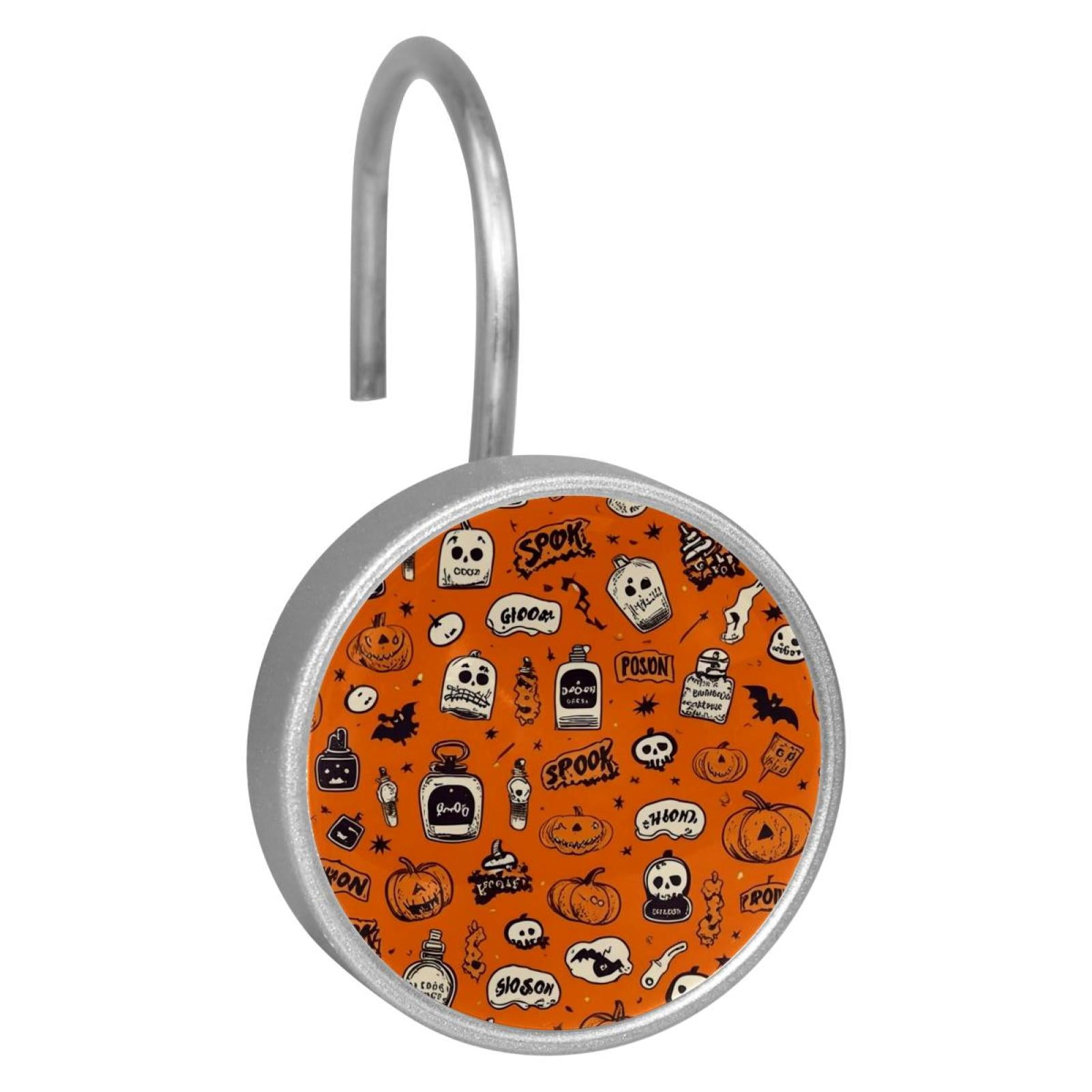 HemaKayy 12 Pcs Shower Curtain Hooks Bathroom Decorative Accessories Orange Bat Skull