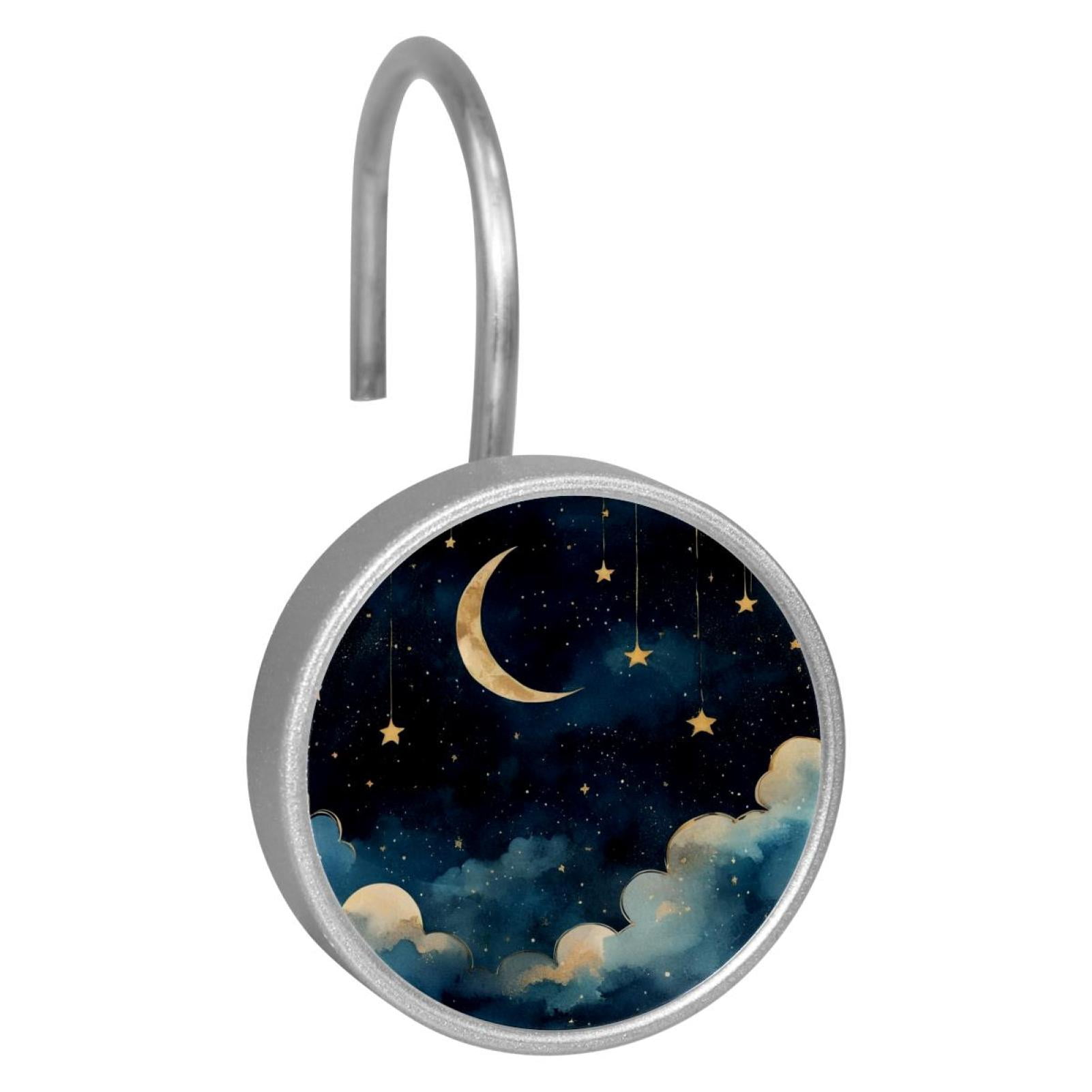 HemaKayy 12 Pcs Shower Curtain Hooks Bathroom Decorative Accessories Pendant Star Moon