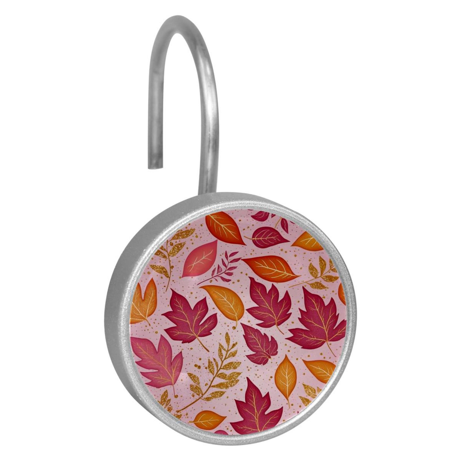 HemaKayy 12 Pcs Shower Curtain Hooks Bathroom Decorative Accessories Pink Maple Leaf Forest