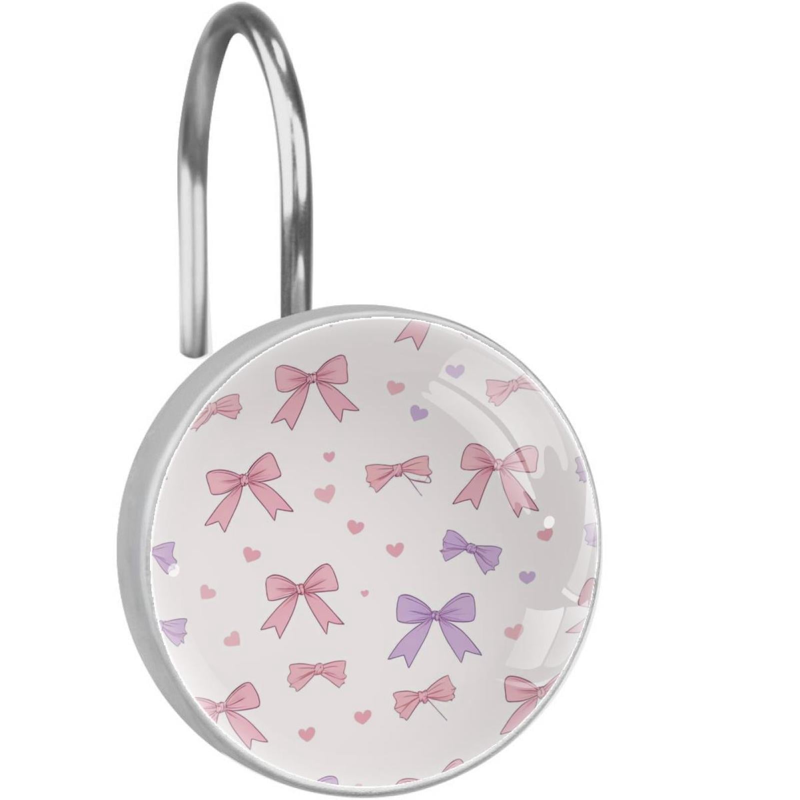 HemaKayy 12 Pcs Shower Curtain Hooks Bathroom Decorative Accessories Pink Purple Fresh Bow