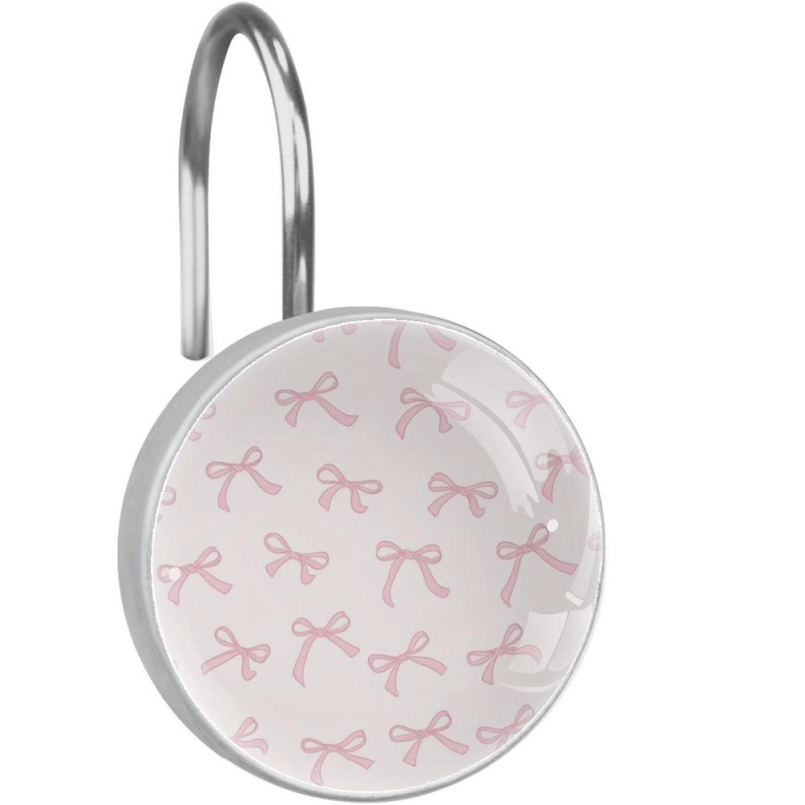 HemaKayy 12 Pcs Shower Curtain Hooks Bathroom Decorative Accessories Pink Shiny Bow