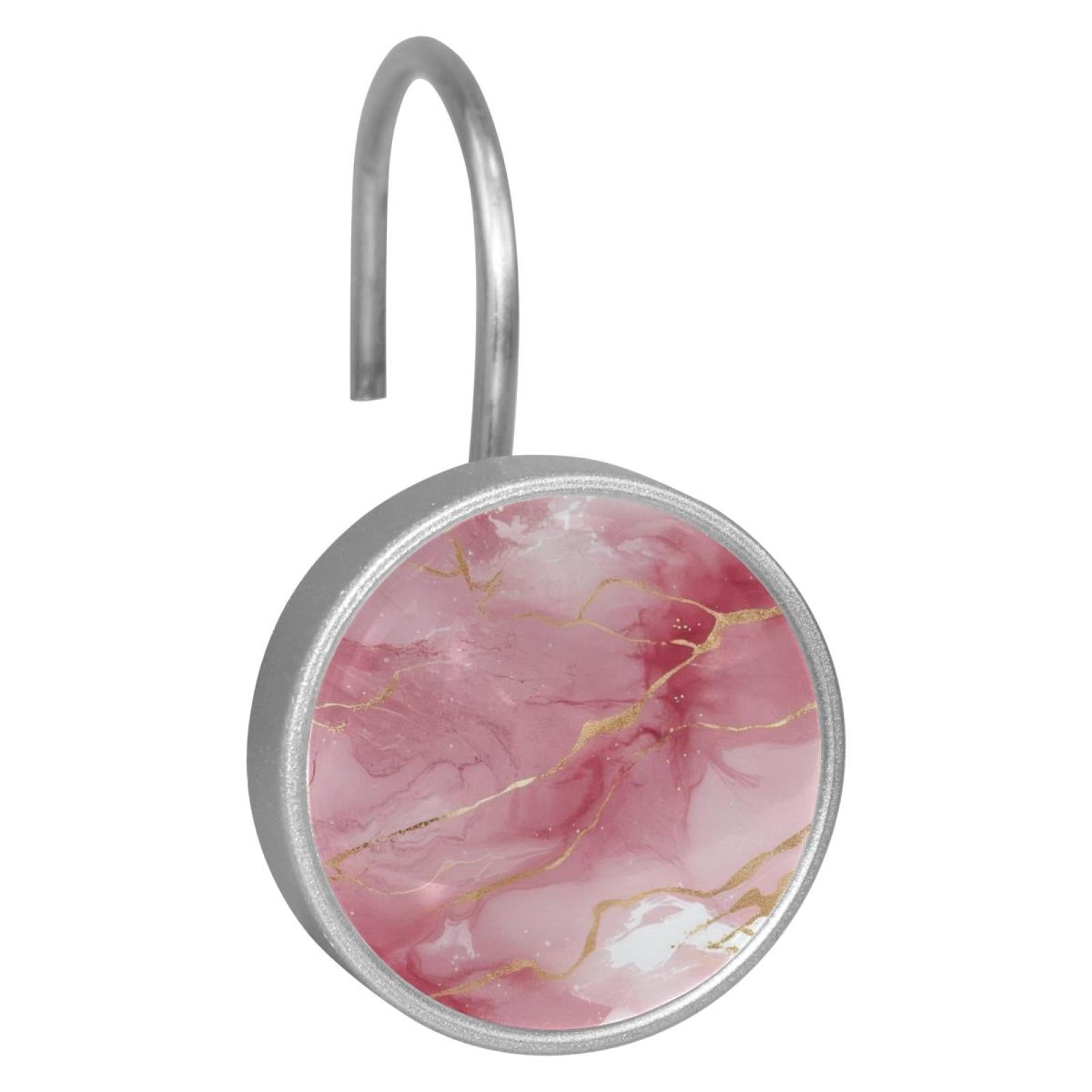 HemaKayy 12 Pcs Shower Curtain Hooks Bathroom Decorative Accessories Pink White Marble