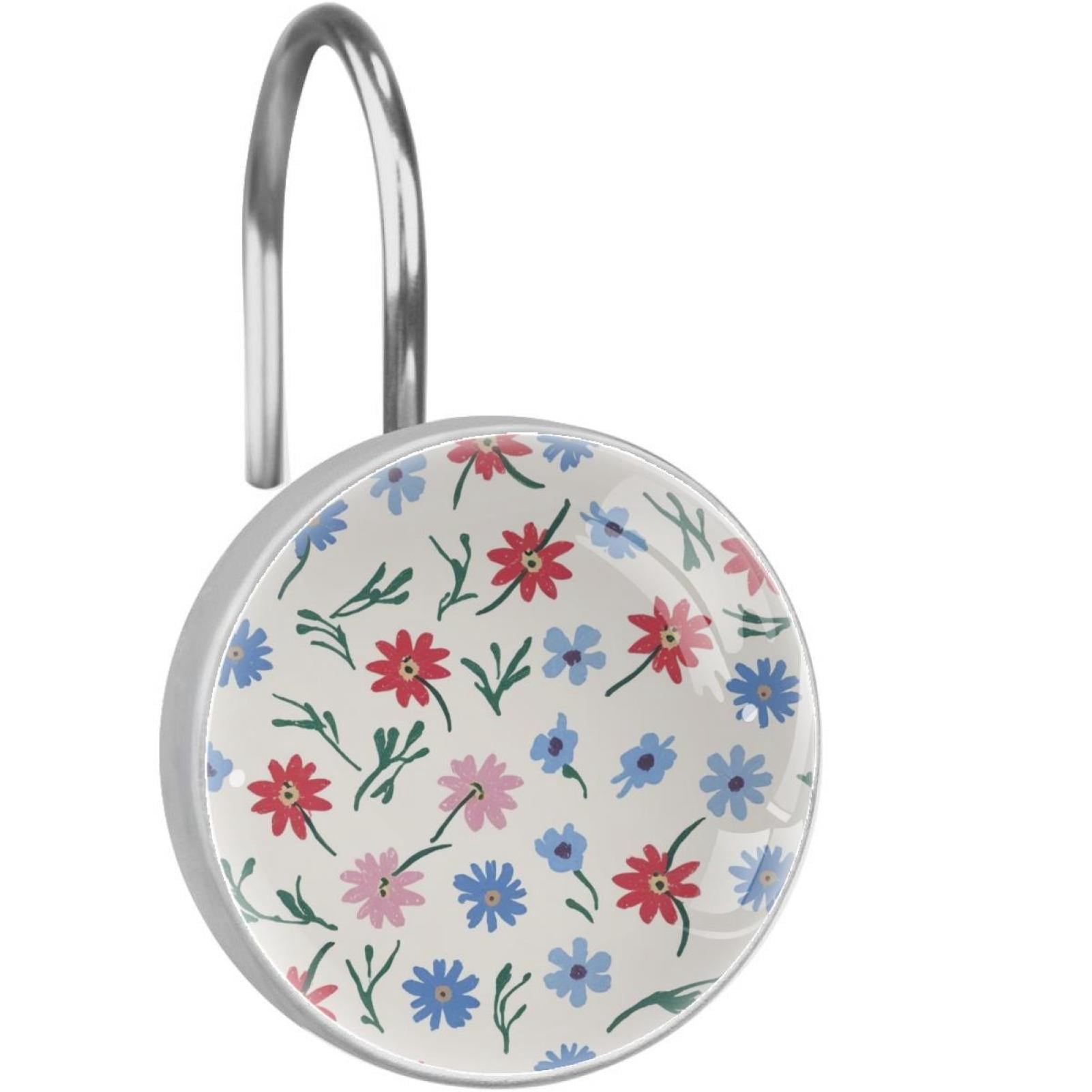 HemaKayy 12 Pcs Shower Curtain Hooks Bathroom Decorative Accessories Poster Flowers