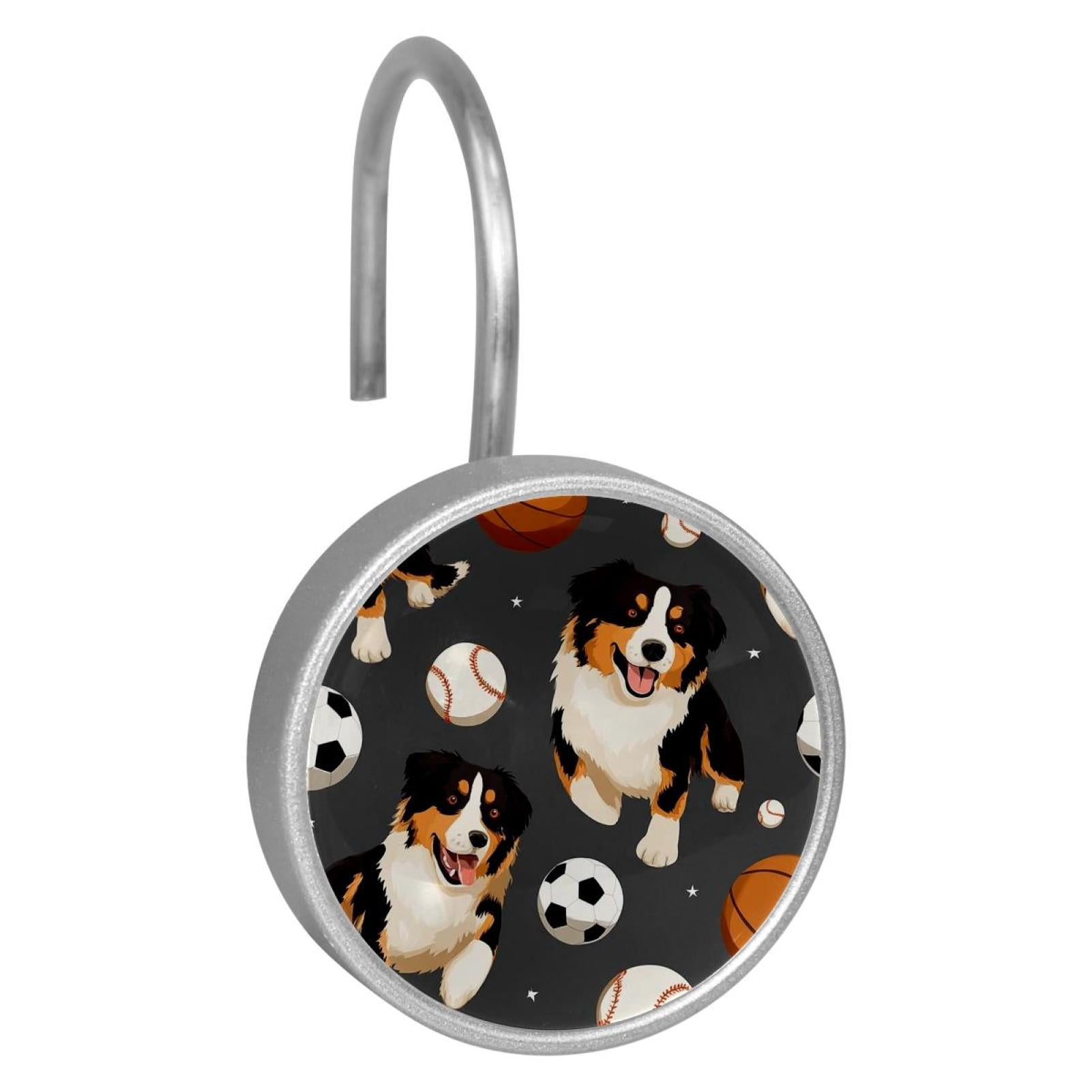 HemaKayy 12 Pcs Shower Curtain Hooks Bathroom Decorative Accessories Puppies Playing with Balls