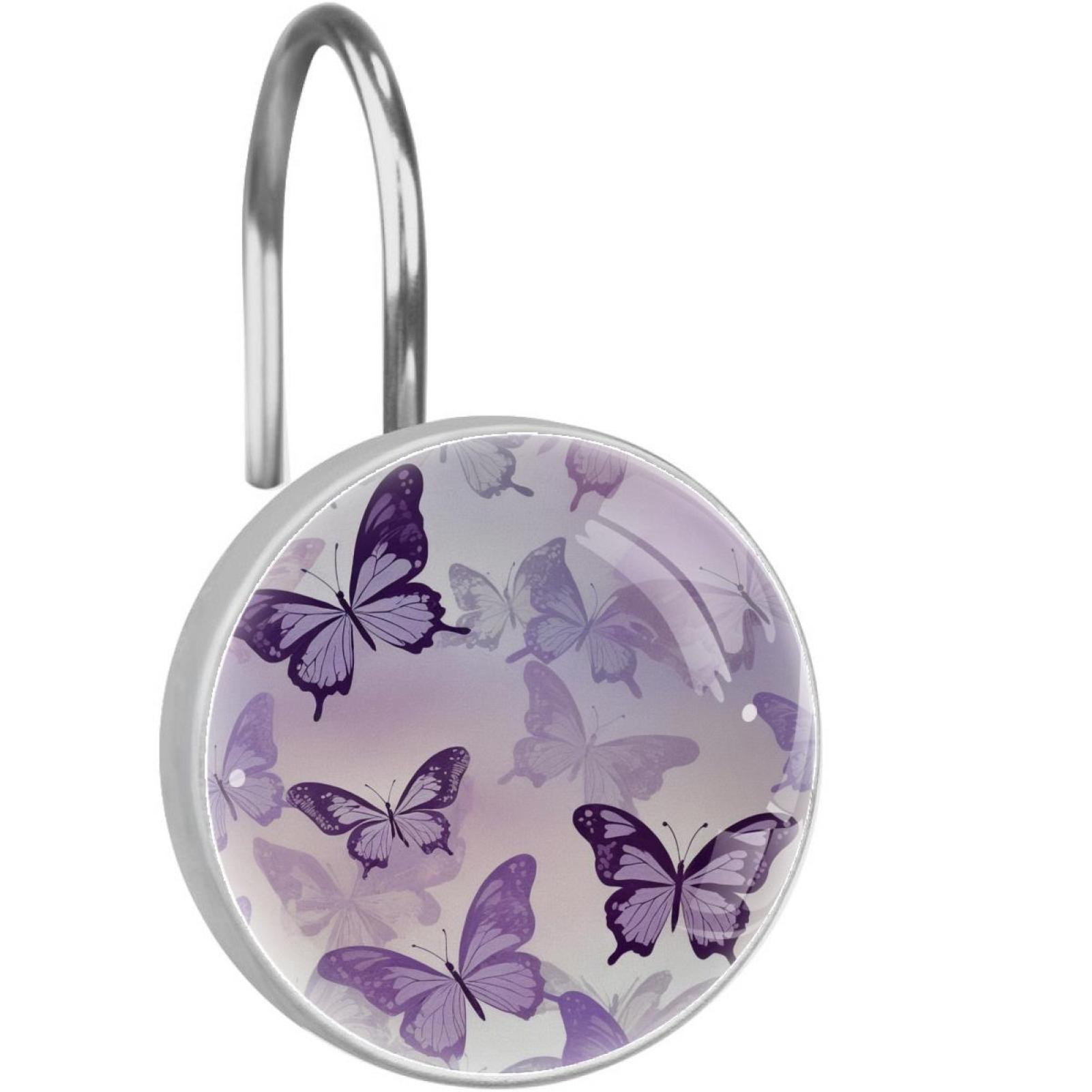HemaKayy 12 Pcs Shower Curtain Hooks Bathroom Decorative Accessories Purple Impression Butterfly