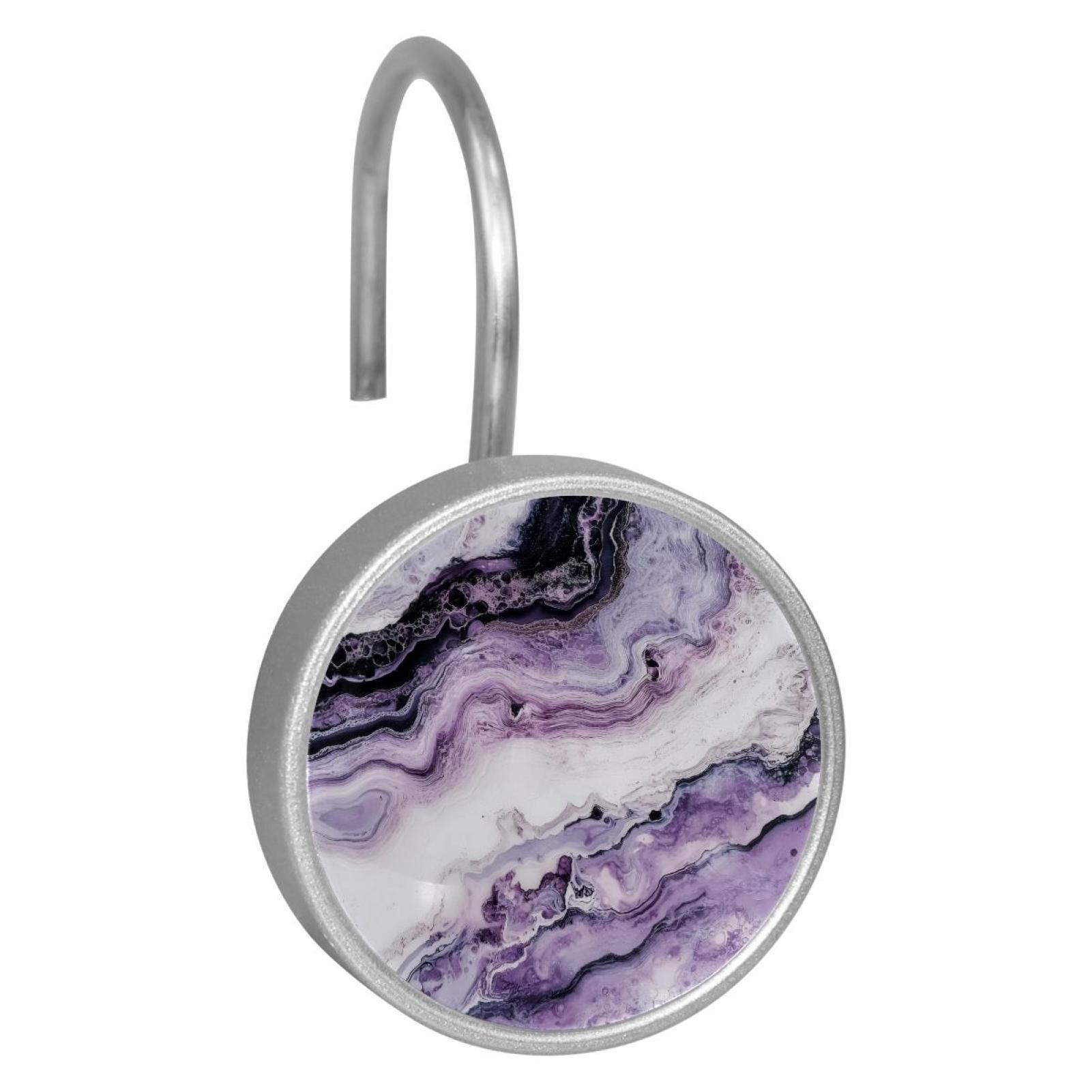 HemaKayy 12 Pcs Shower Curtain Hooks Bathroom Decorative Accessories Purple Lilac Marble